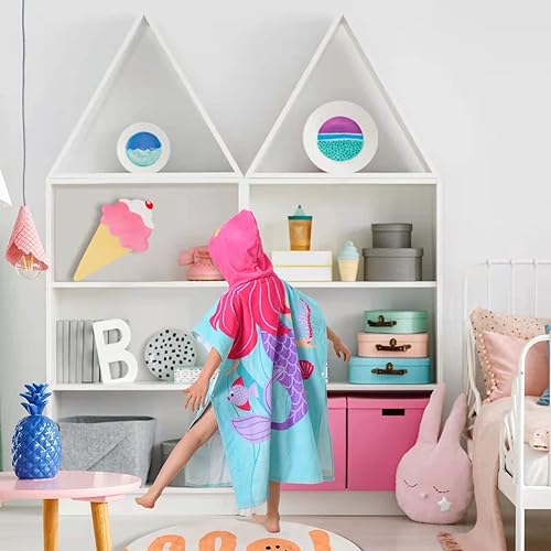 Miniatura 4 de Toallas de baño para niños y niñas de 5 a 12 años con capucha, 64 x 26 pulgadas, de gran tamaño, poncho de algodón absorbente súper suave para