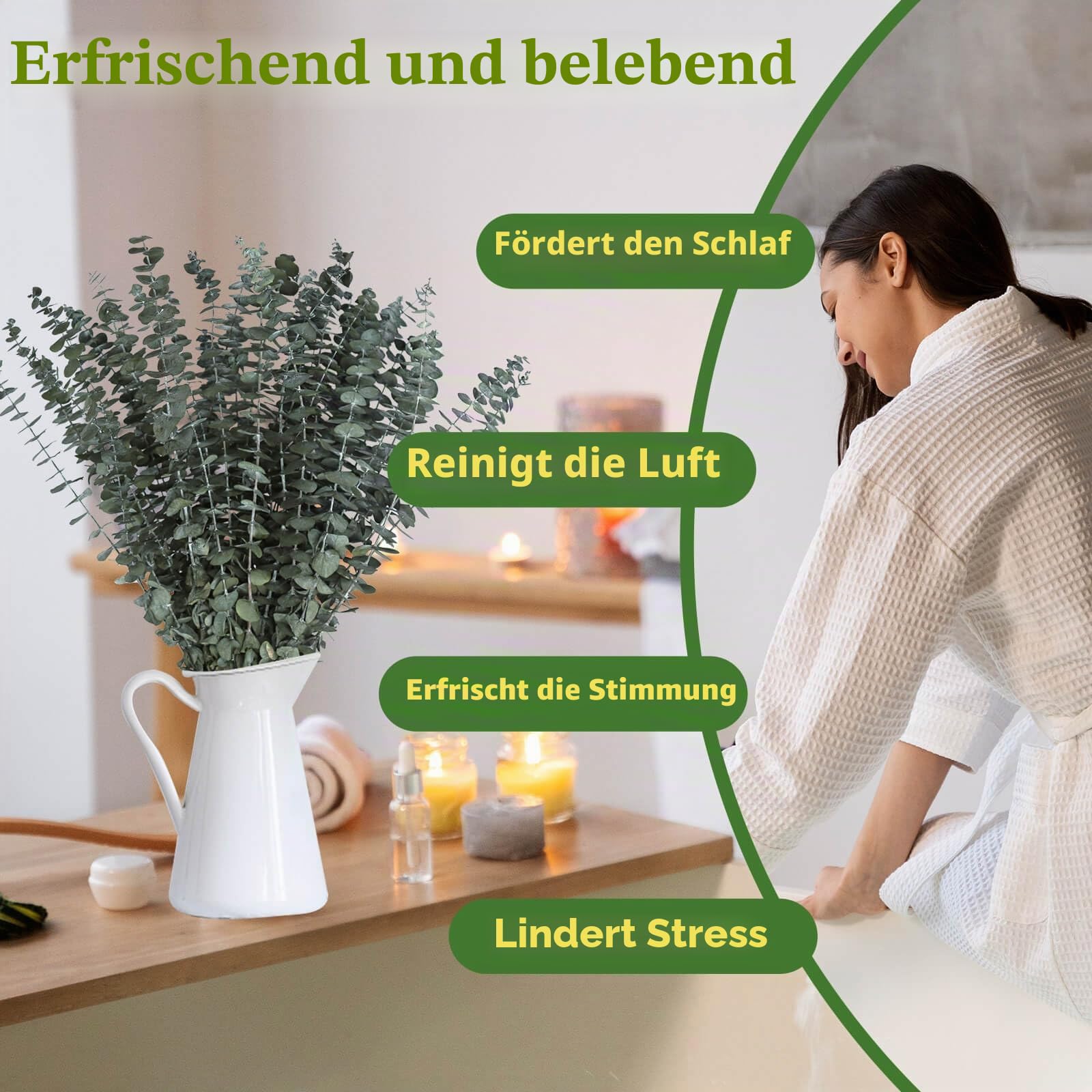 Oning 11 Stück echter, getrockneter Eukalyptus-Stiel für Dusche und Badezimmer