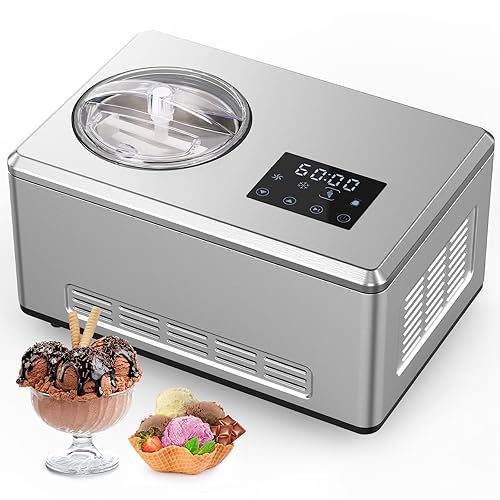 COWSAR 2.1 Quart Ice Cream Maker Machine with Built-in Compressor, No Pre-freezing, LED Digital Display, Frozen Yogurt, Keep-cooling and Timer, Stainless Steel - 2.1 Quart