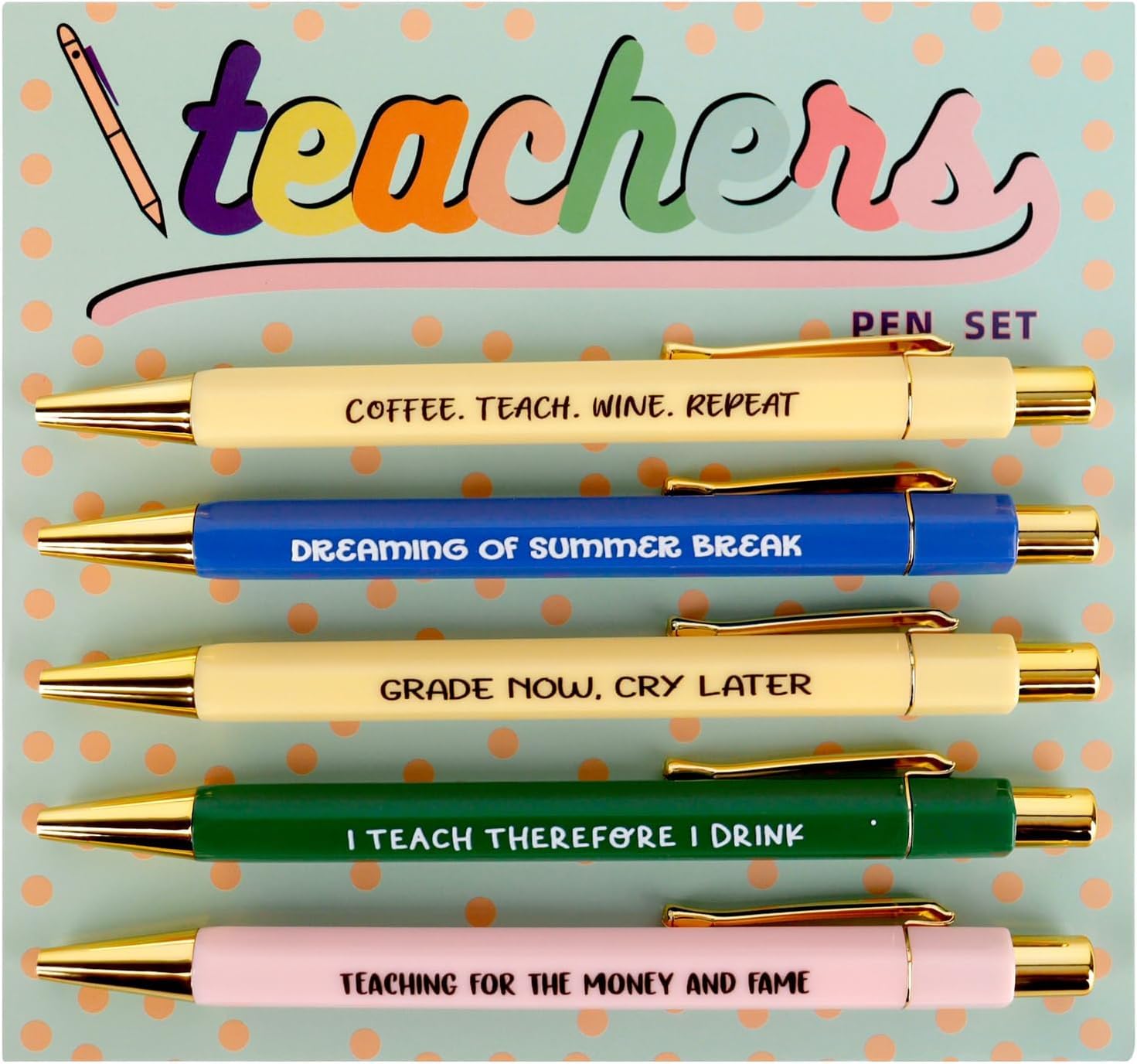 Teacher Gifts Funny Pens, Inspirational Teachers Pen Set, Swear Word Daily Pen, Ballpoint Pen with Black Ink, Retractable Funny Pens with Sayings for Thank You Teacher Funny Gift Supplies (5pcs)