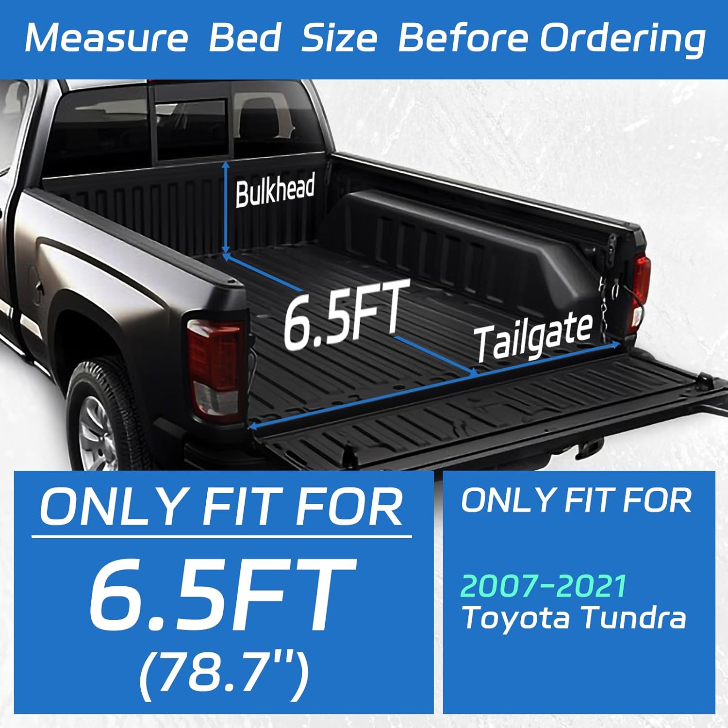 PZ Soft Roll-up Truck Bed Tonneau Cover Compatible with 2007-2021 Toyota Tundra 6.5ft (78.7") Bed (Excl. Trail Edition)
