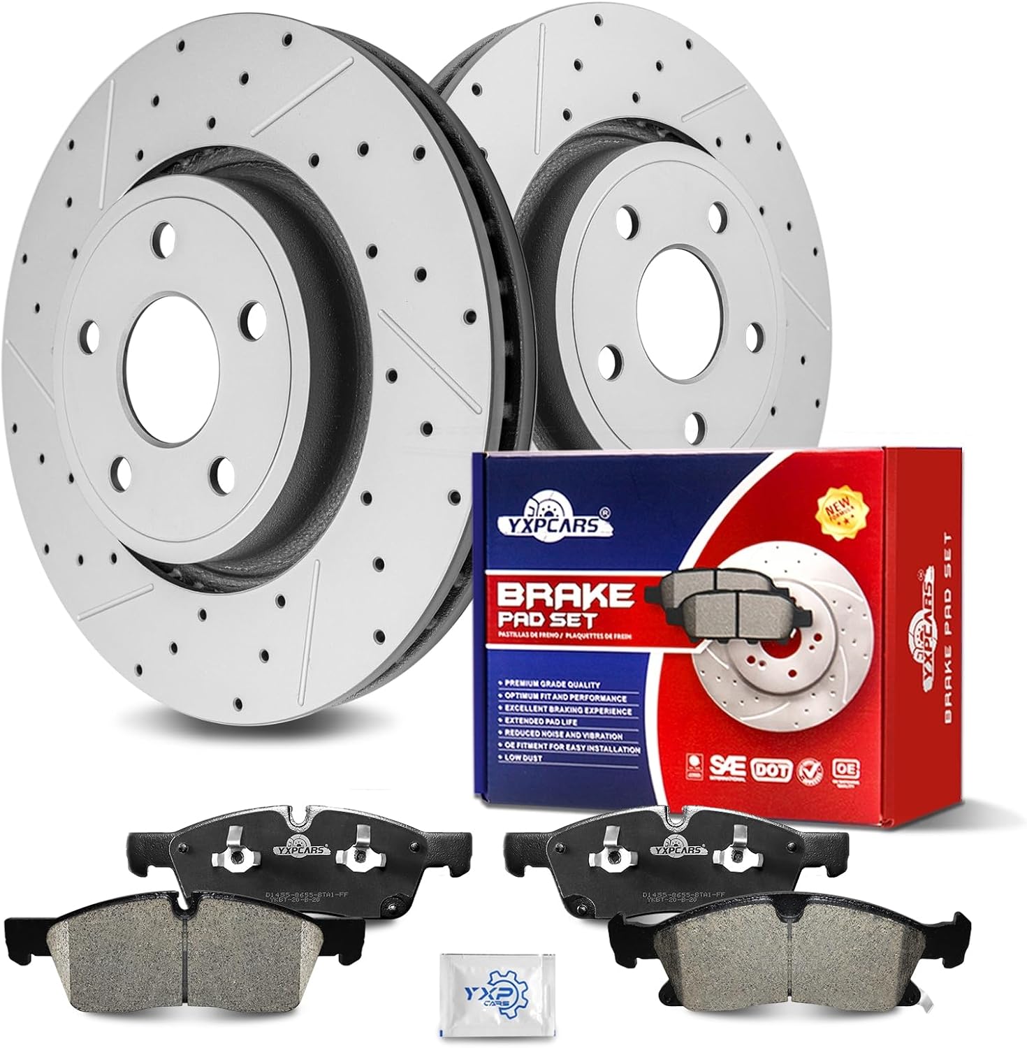 Ceramic Front Brakes Pad and Rotors Drilled Slotted Vented Replacement Disc Brake Kits for Dodge Durango 2011-2015, for Jeep Grand Cherokee WK 2022/ Grand Cherokee 2011 2012 2013 2014 2015