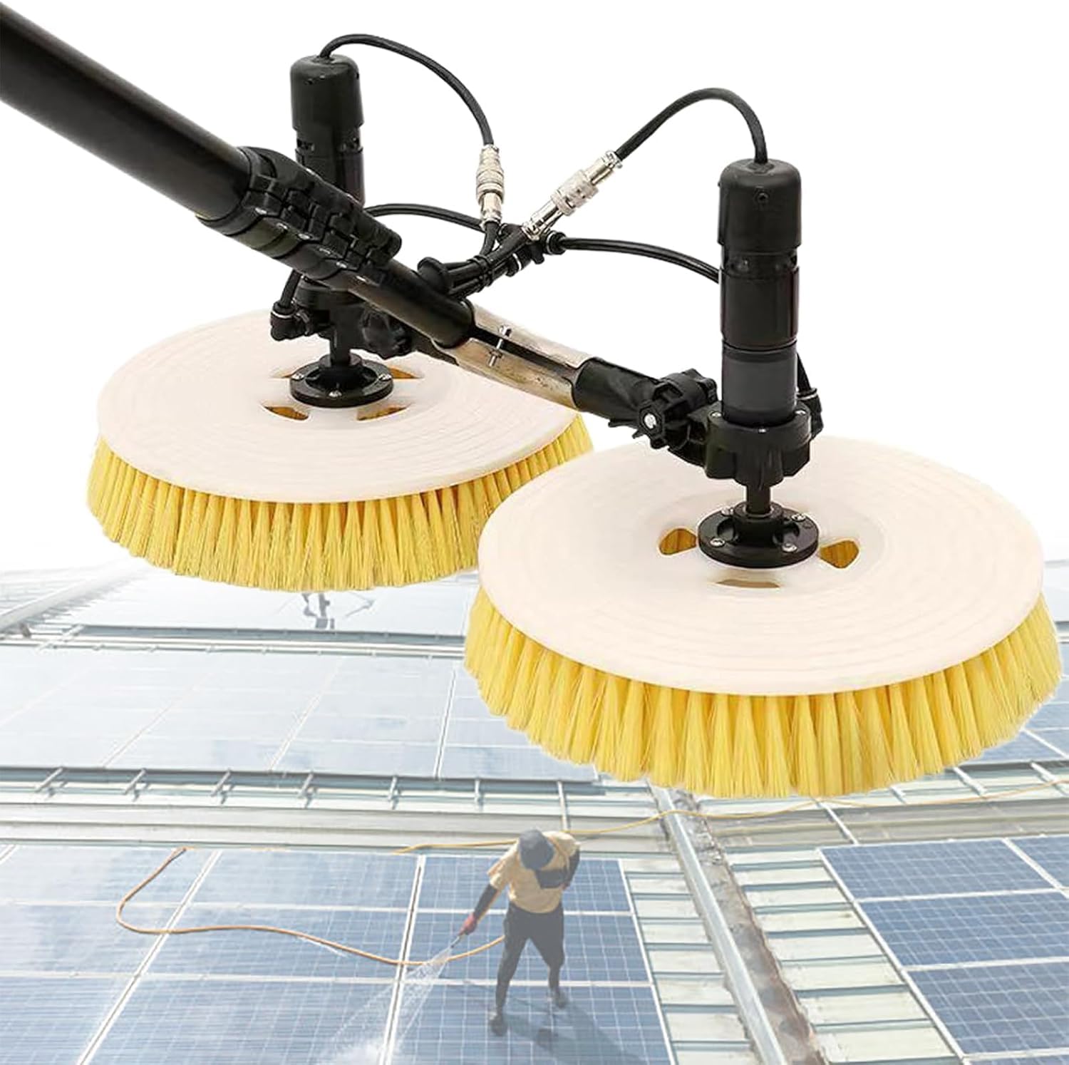 Generico Pulitore Automatico per finestre e Pannelli solari - Spazzola ad Acqua a Doppia Testina con Asta telescopica per Una Pulizia Esterna efficiente e Una brillantezza Senza aloni.