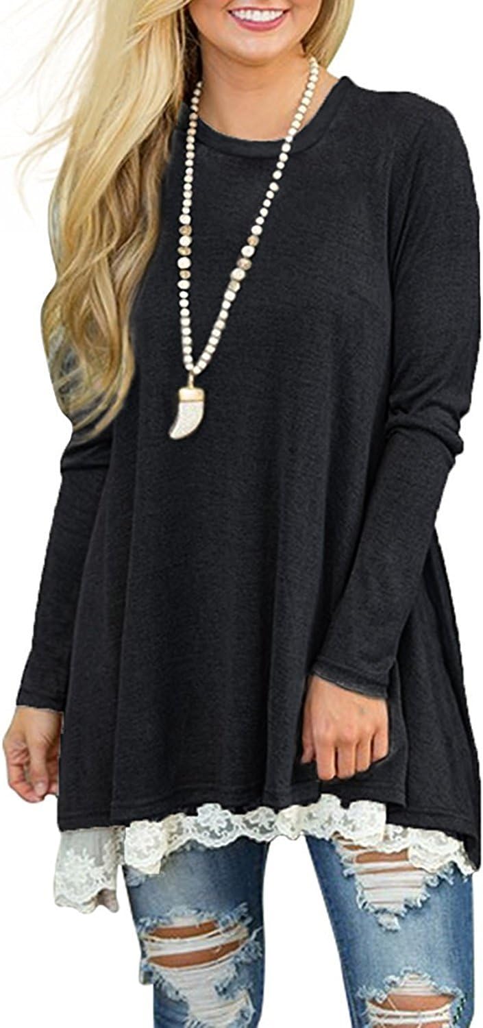 WEKILI Women's Tops Long Sleeve Lace Scoop Neck A-line Tunic Blouse - Image 2
