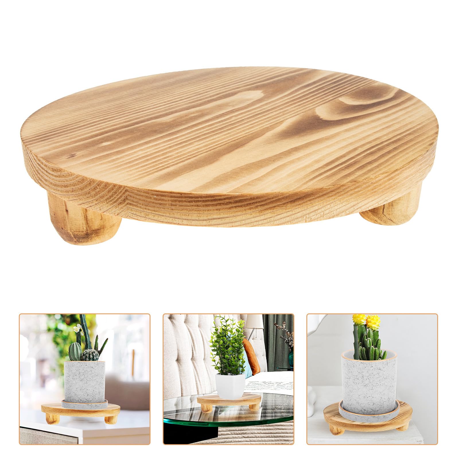 Toyvian Soporte para Macetas de Madera Maciza Pequeño, Base para Plantas Interior y Balcón, Soporte para Macetas de Jardín y Mesa, Expositor Decorativo Resistente y Funcional