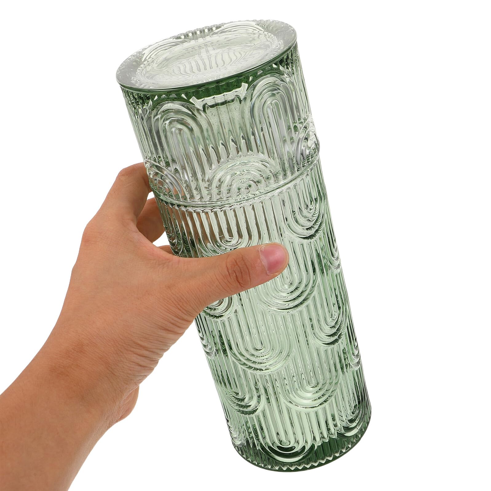 Nachttisch Wasserkaraffe Satz mit Trinkglas aus Klarem Geprägtem Glas Kaltwasserflasche und Saftkrug für Schlafzimmer und Büro Karaffe mit Deckel Vielseitig für Wasser Saft und