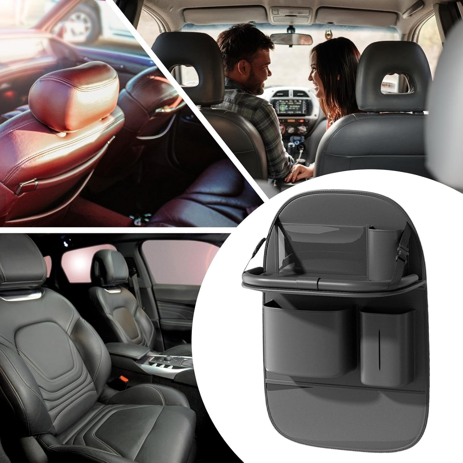 Back of Seat Car Organizer | PU Leather Auto Tissue Bag | Back Seat Organizers and Storage - for Truck Suv Van Vehicle Travel Road Trip Kids