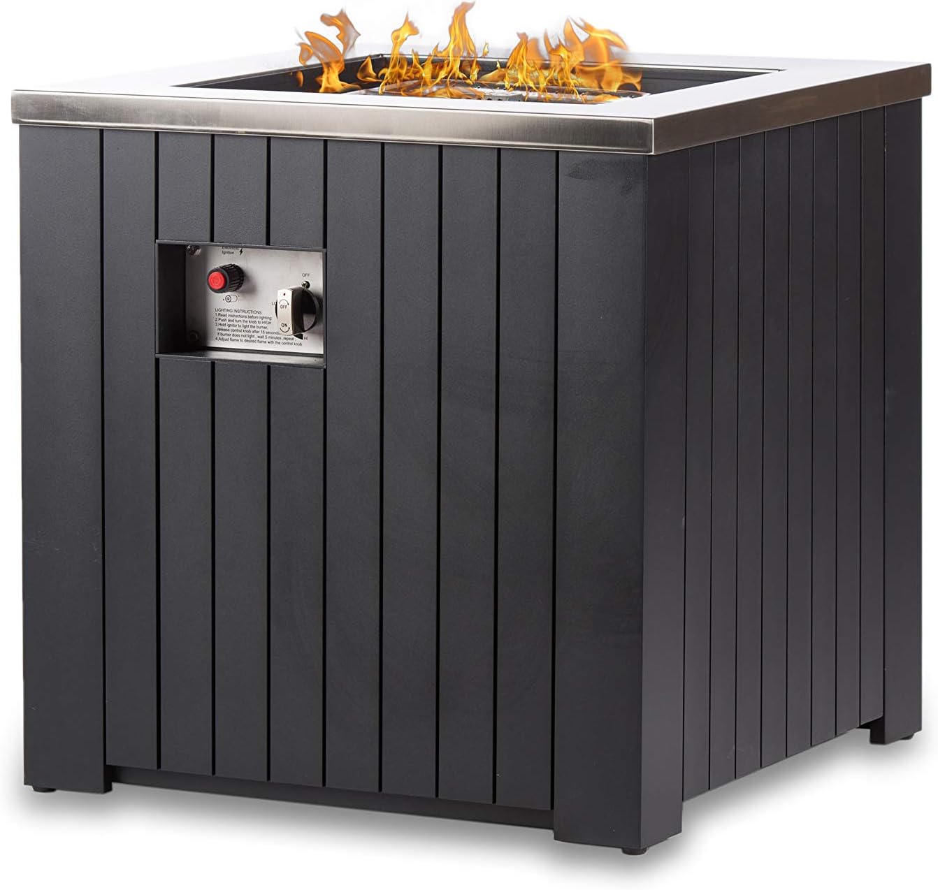 24" Modern Outdoor Square Patio Fire Pit Table for Propane Gas, Easy to Operate Electrical Ignition- Fire Glass, Cover, and Lid Included