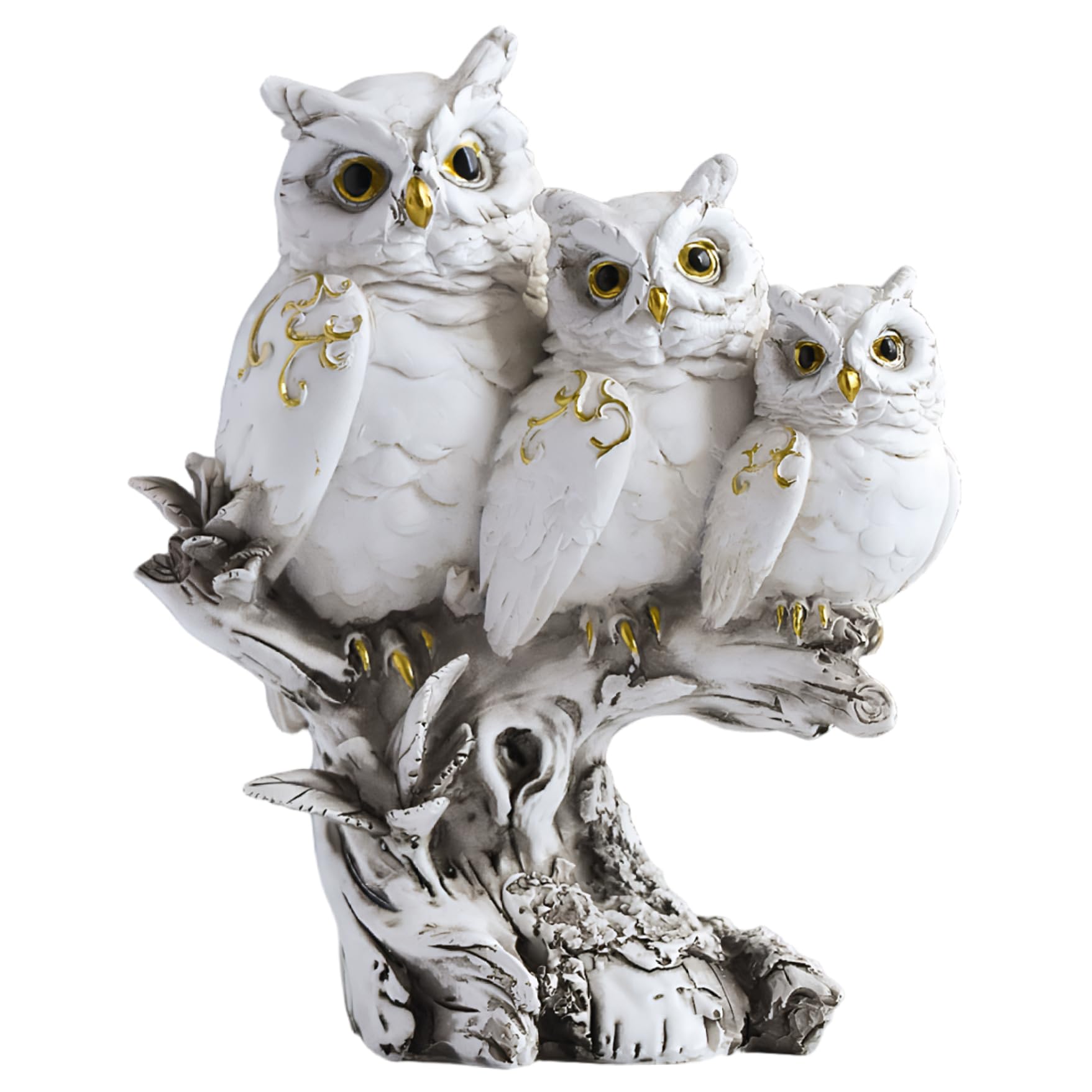 Statue de Hibou Réaliste en Résine avec Trois Figurines de Hibou sur Branche