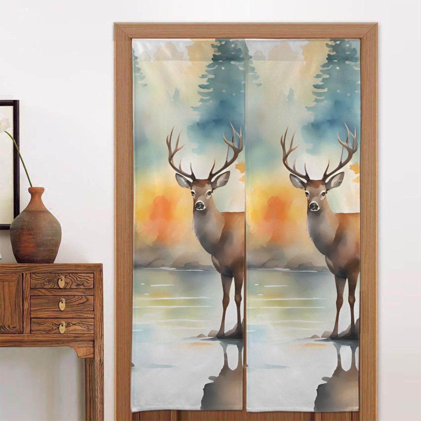 chenfandi Deer by the river Door curtain, blackout, suitable for bedrooms, bathrooms, windows, etc., 86 x 143 cm.