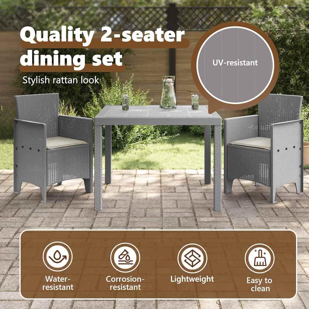 vidaXL Set da Pranzo per Giardino 3 PCS Grigio Chiaro Rattan Polt, Set da Pranzo all'aperto, arredo Giardino Moderno, Leggero per TACE, Tavolo Robusto per riunioni estive