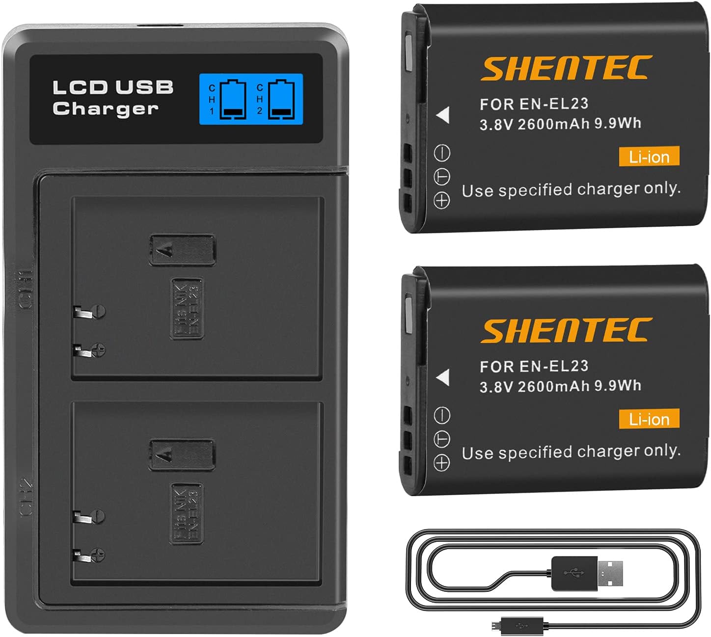 Shentec 2 Pack of EN-EL23 Batteries and Battery Charger Compatible with Nikon Coolpix B700, P900, P600, P610, S810c Digital Camera