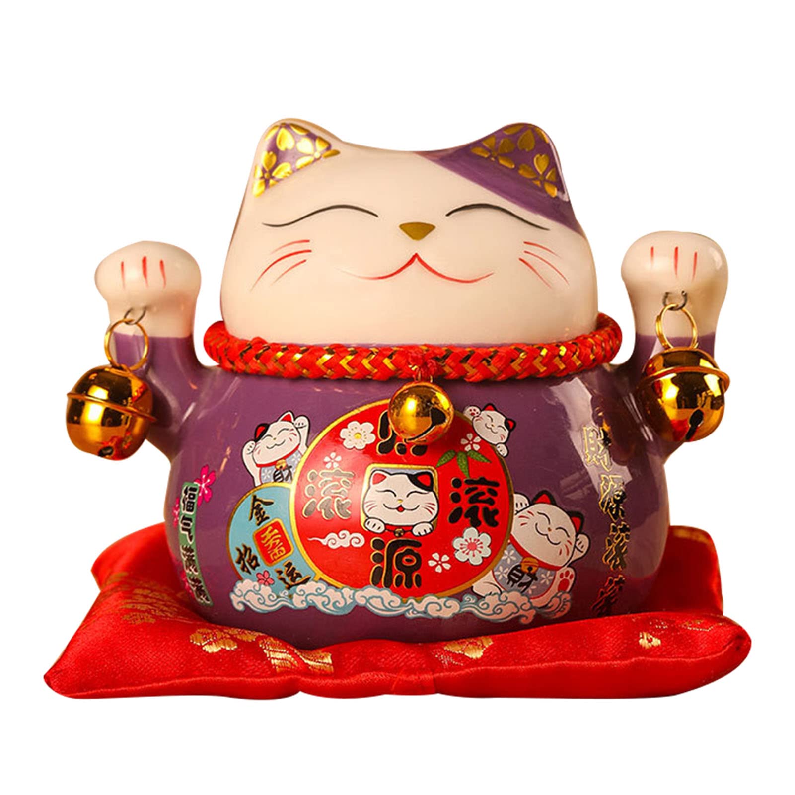 Lucky Cat, Maneki Neko Piggy Bank Beckoning Lucky Cats Fengshui Waving Cat Japanese Fortune Cats Ceramic Money Pot Savings Money Bank for Home Decor (Purple)