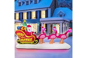 Blow Out Fun 10ft Long Inflatable Christmas Flamingo Pulls The Sleigh Takes...