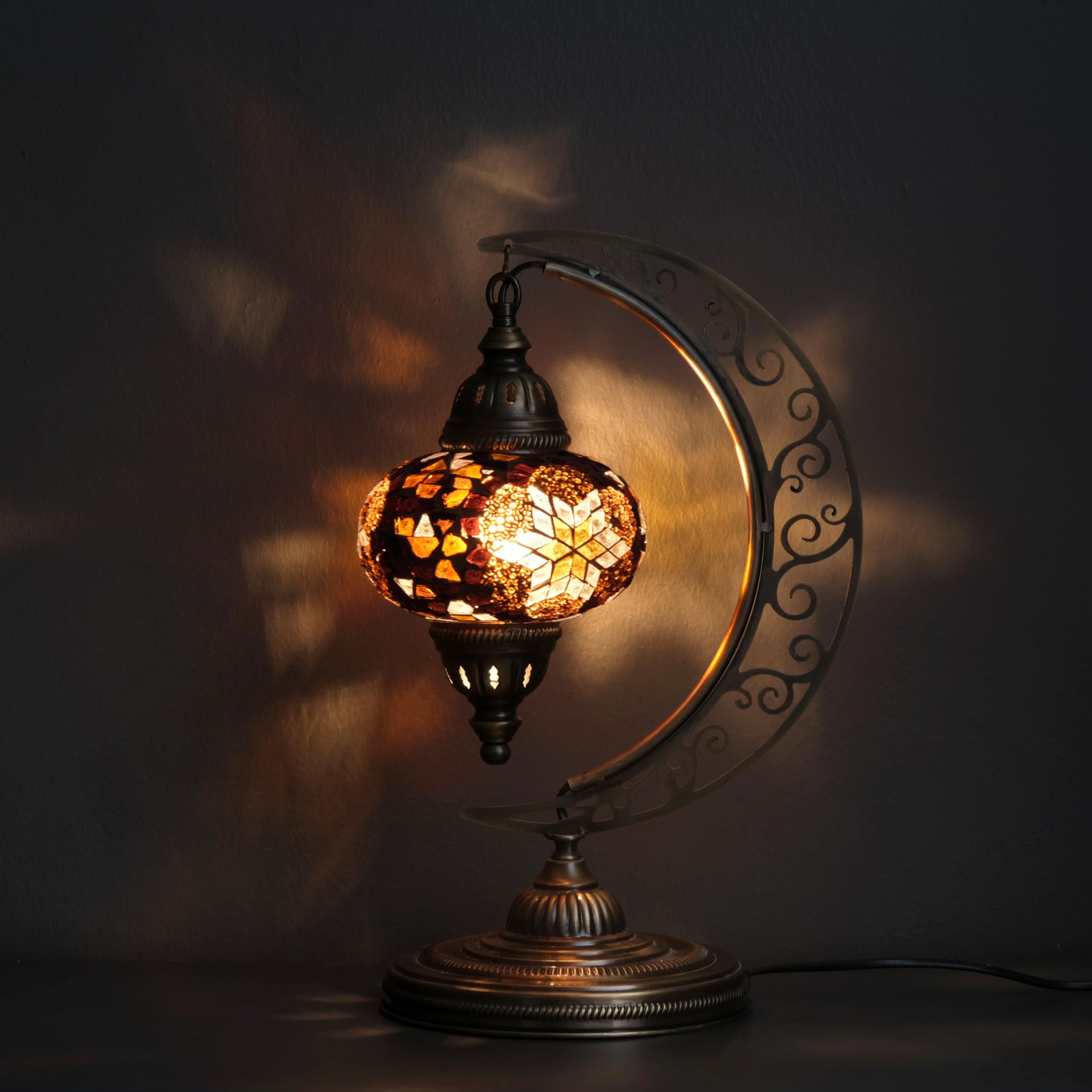 Turkish Moon Lamp, Mosaic Moroccan Table Lighting, Standing Turkish Lamp, Decor Home Floor Lighting Accessory, Total Dim. 7.5 x 11 x 18 inches (Coffemilk)
