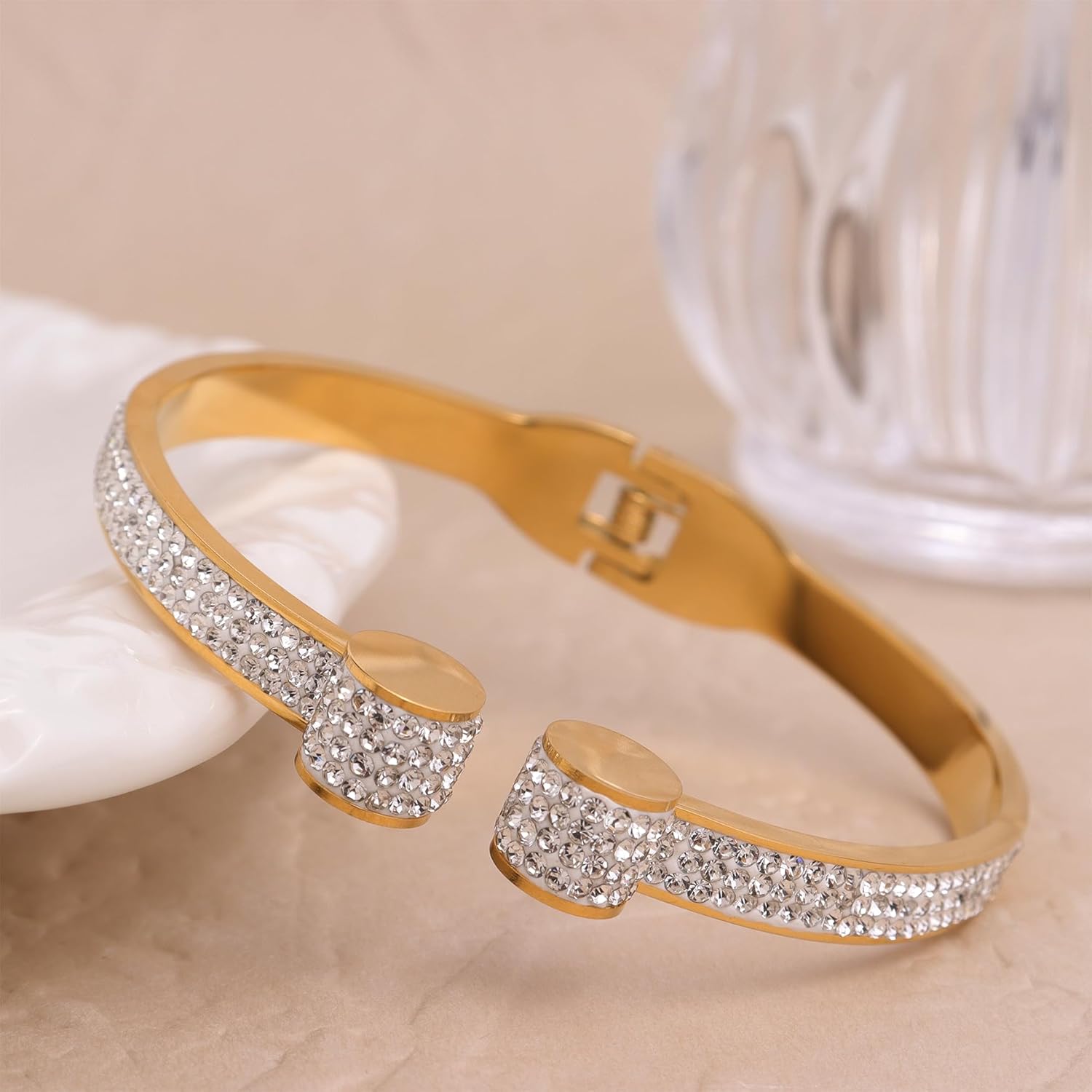 Cubic Zirconia Cuff Bangle Classic Bracelets for Woman, Sparkly Rhinestones Bangle - Image 3