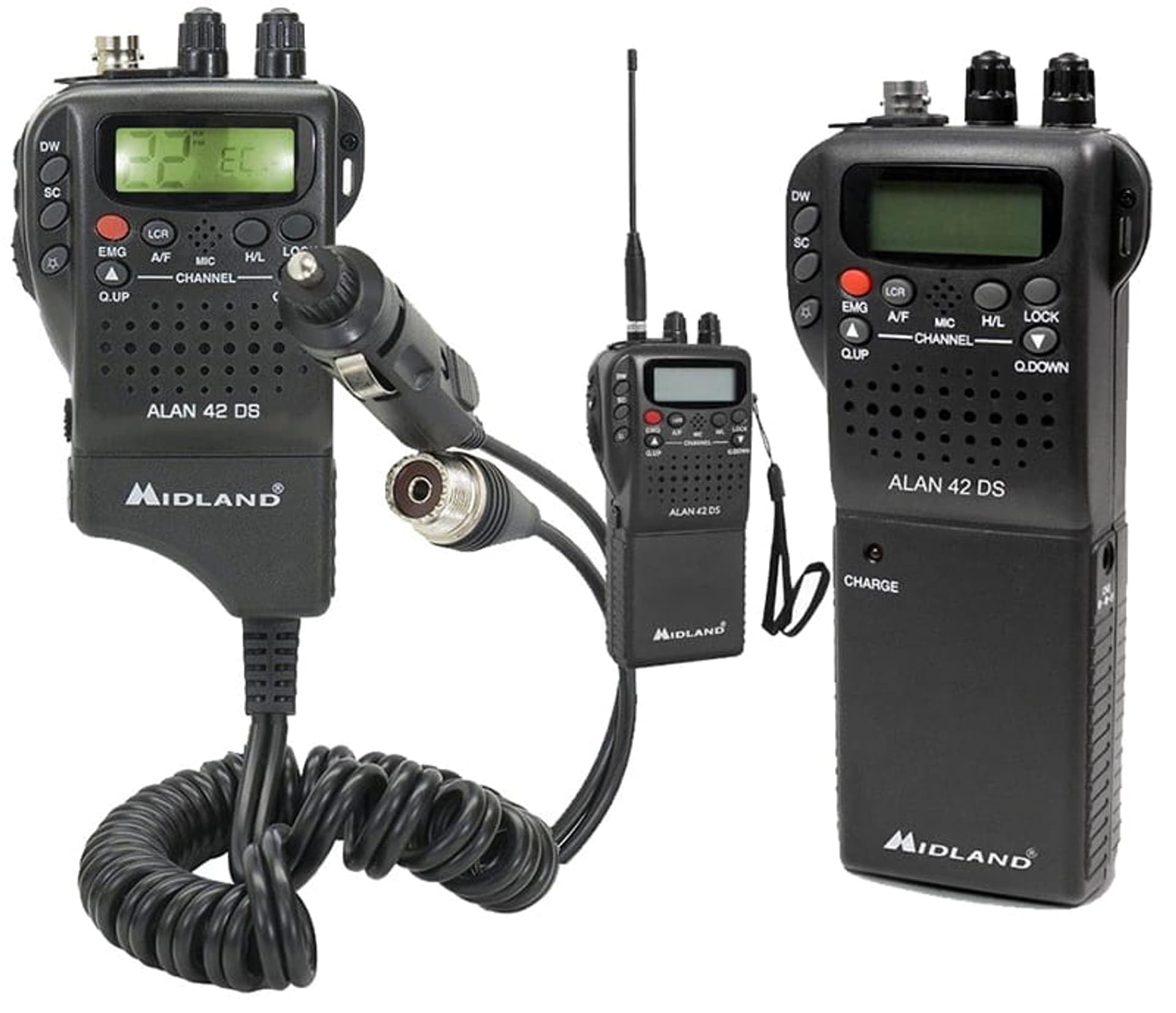 Midland C480.13 Radio Cb Alan 42 Plus Multi Am/Fm Portatile, 27 Mhz, Baracchino Ricetrasmittente Multibanda, Nero