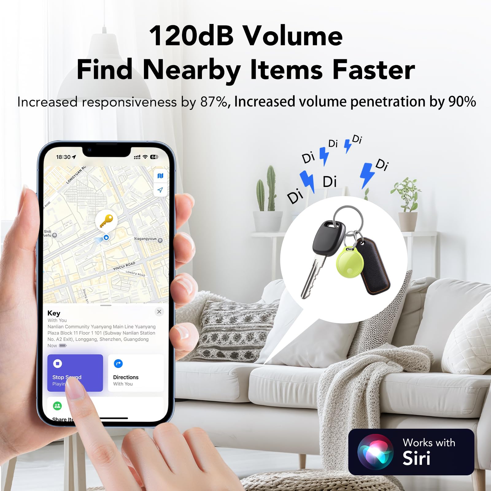 Air Traceur Tag Lot de 4 : Compatible avec Apple Find My (iOS Uniquement), Alarme sonore de 120 DB, Batterie remplaçable, étanche IP68, Localisateur de clés, Bagages, Sacs à Main, Portefeuilles