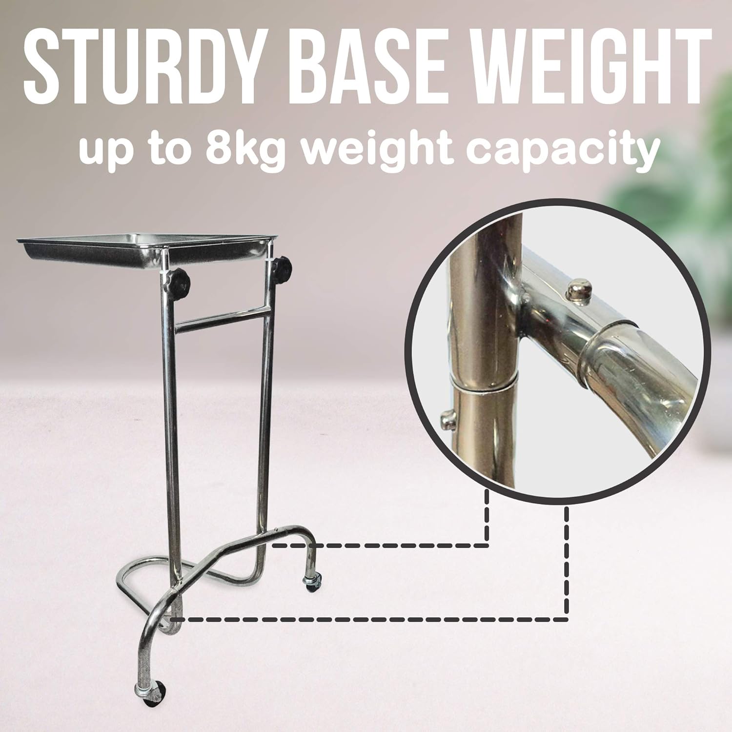 JJ CARE [Heavy Duty Mayo Tray, Medical Rolling Tray 17Lbs Weight Capacity, Stainless Steel Mayo Tray Stand w/ 2 Caster Wheels & Adjustable Pole, Medical Instrument Tray for Clinics, Tattoo Shop, Spa : Industrial & Scientific