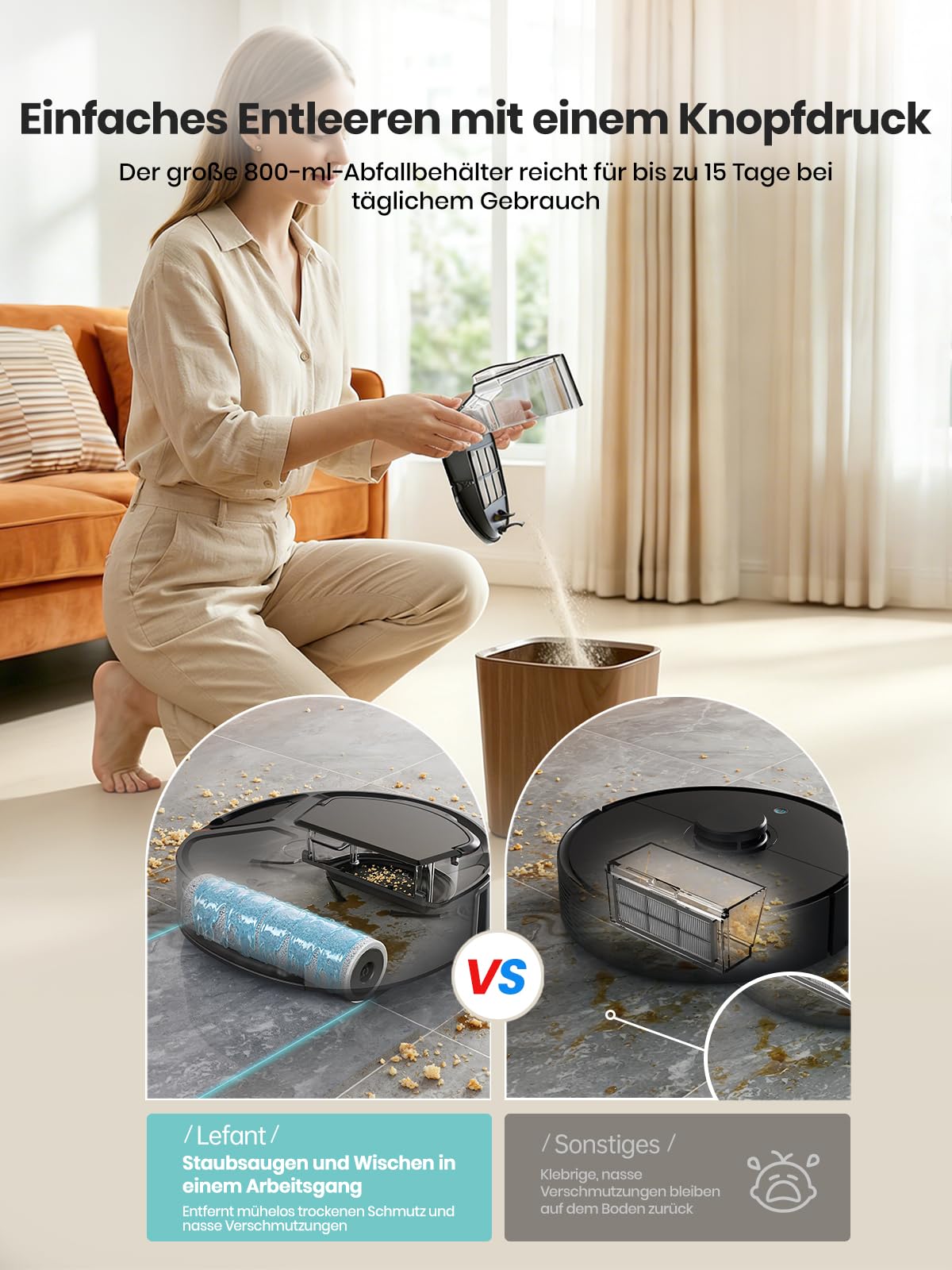 Lefant M210 PRO Omni Saugroboter mit Roller Wischfunktion,20000 Pa,20cm Roller,Vermeiden von Hindernissen,LiDAR Navigation,Multi-Floor Mapping,No-Go-Zone,2.4G/5G, App und Alexa
