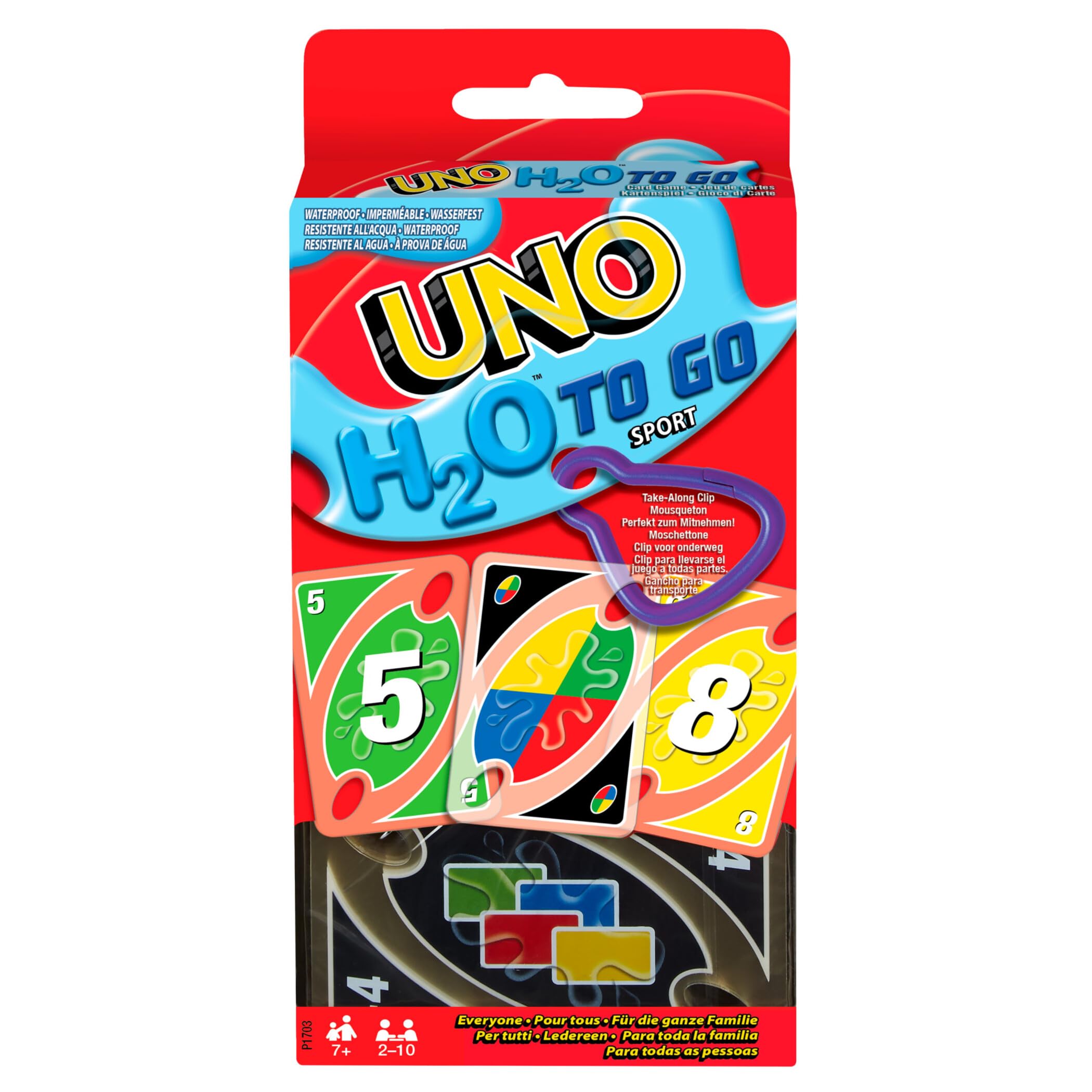 Mattel Games UNO H20 To Go, Juego de Cartas Resistentes al Agua, para niños +7 años y Adultos, Ideal para Playa, Nieve y Viajes, P1703
