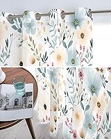 Vista 5 de Cortinas traslúcidas de hojas de flores de 45 pulgadas de largo, juego de 2 paneles de cortinas para cocina, dormitorio, sala de estar, puerta