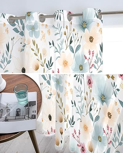 Miniatura 5 de Cortinas traslúcidas de hojas de flores de 45 pulgadas de largo, juego de 2 paneles de cortinas para cocina, dormitorio, sala de estar, puerta