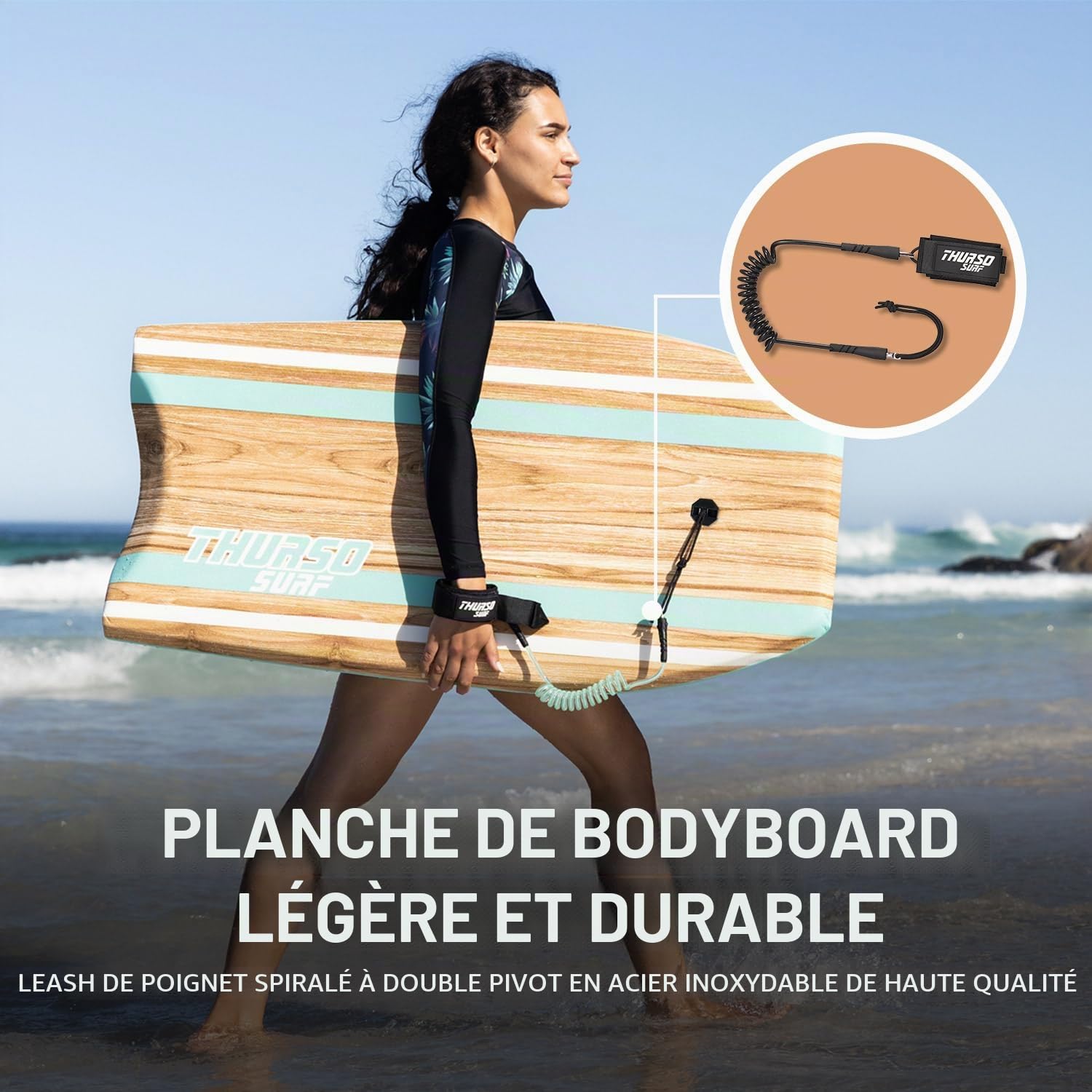 Thurso Surf Quill Bodyboard léger et Durable en EPS Core IXPE avec Fond Lisse en polyéthylène Haute densité, Queue Croissante, Double Canal en Maille Plastique avec Double émerillon en Acier