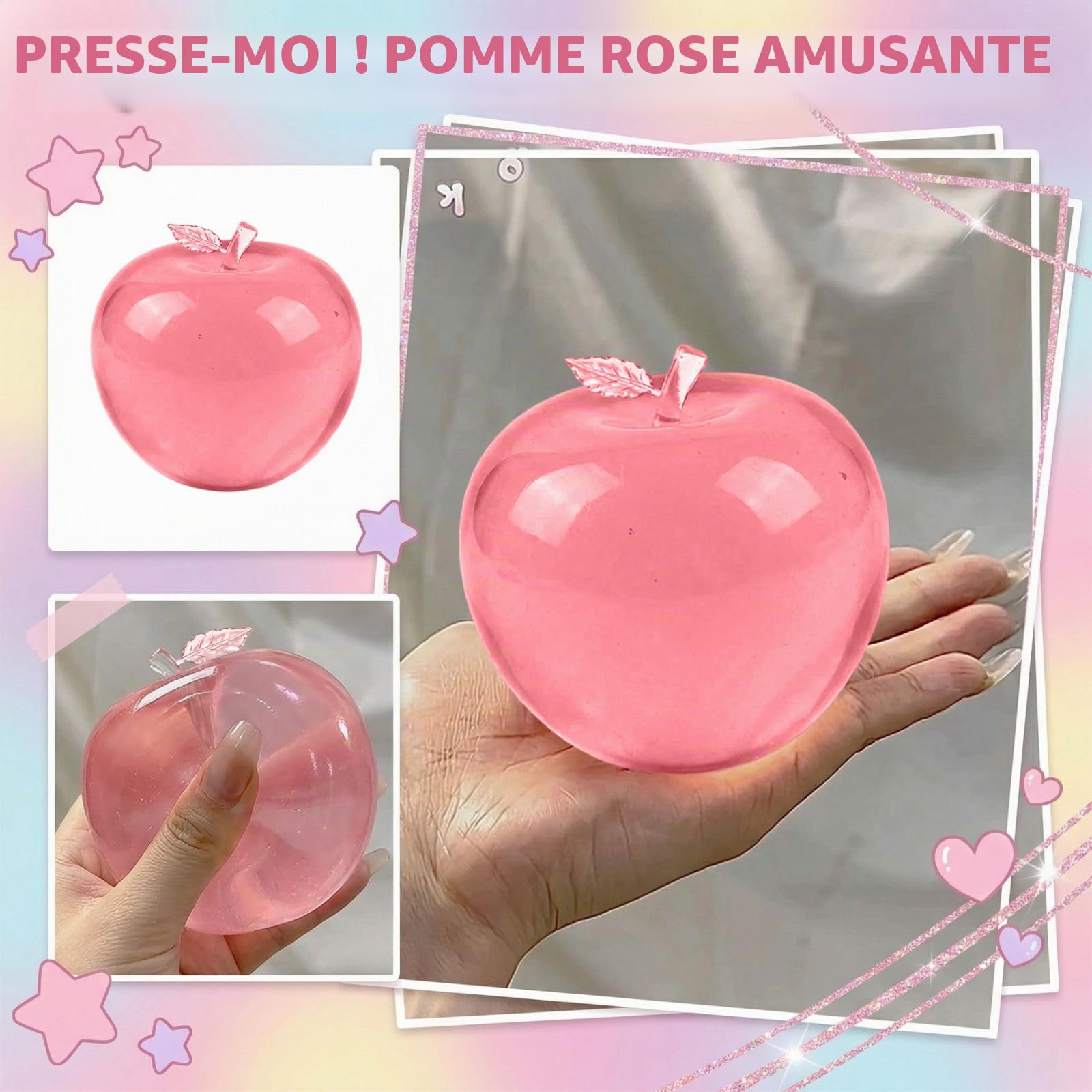 Squishy Pomme Rose, Jouet Anti Stress en Gel Transparent, Balle Sensorielle à Presser, Fidget Enfant Adulte - Jeux - Jouets