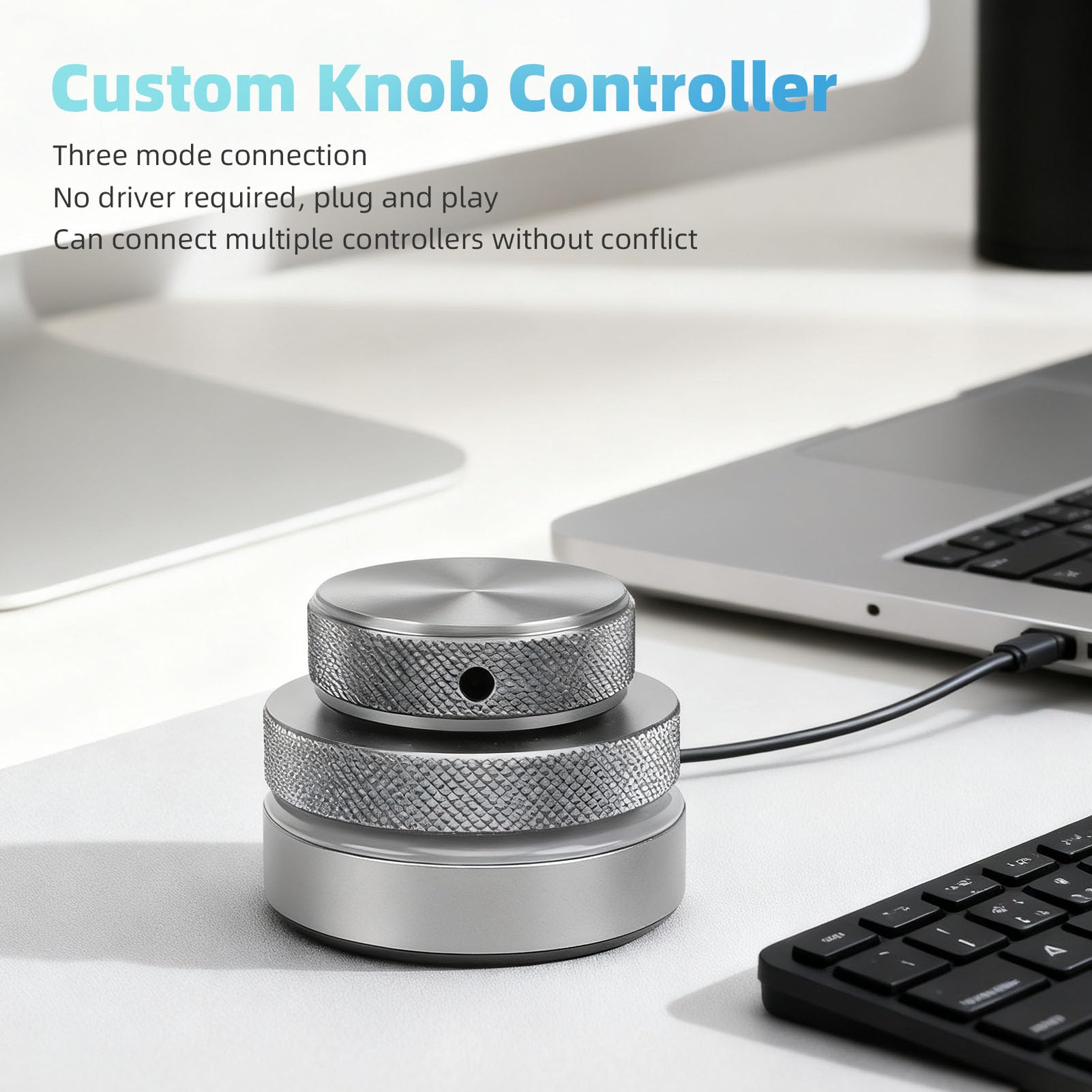 Ejoyous USB Lautstärkeregler mit RGB-Licht, 2,4 GHz Bluetooth Lautstärkeregelung kabelgebundener Multimedia-Controller für Smartphones, Tablets und PCs