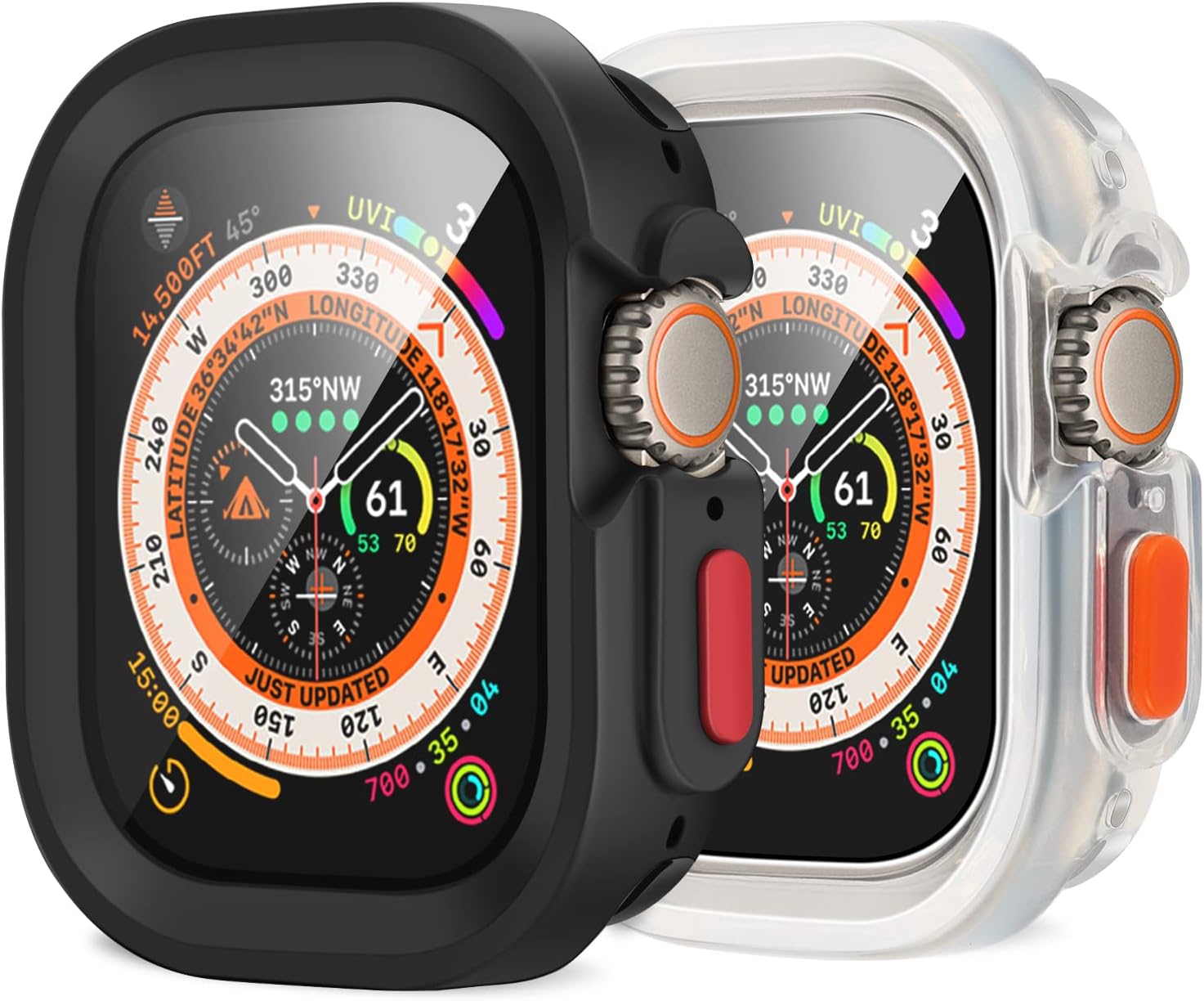 Amizee 2 Pack Rugged Case Compatible with Apple Watch Ultra 2/Ultra 49mm Case, Soft TPU Durable Shockproof Protective Bumper Cover for iWatch 49mm, Black/Clear