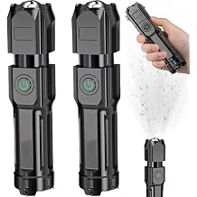 Standard Torches, 2PCS Flashlights High Lumen Waterproof Long-Range LED Flashlight with Telescopic Zoom 3 Bright Mode Flashlight Long-Lasting Rechargeable Flashlights for Hiking & Camping