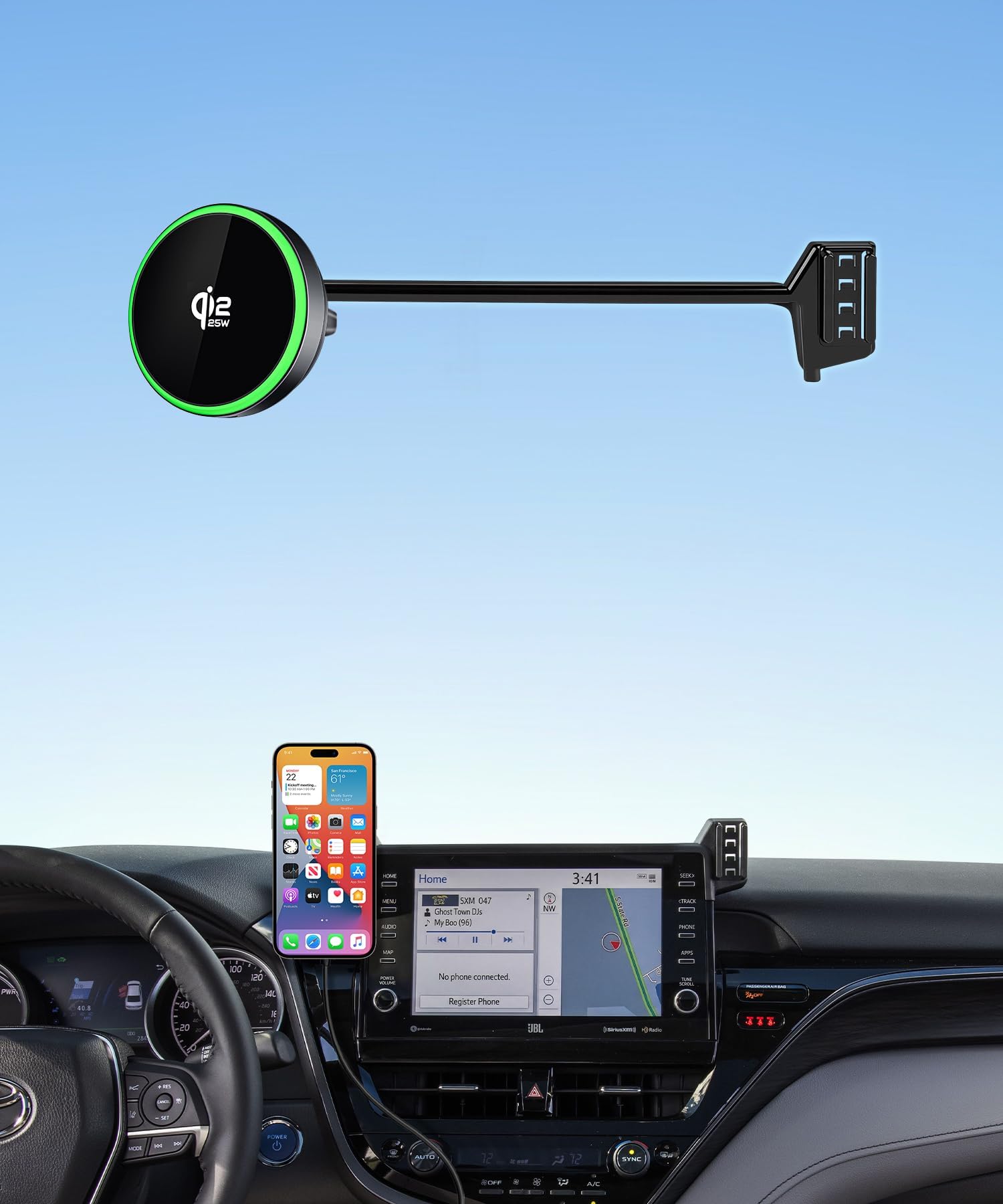 Qi2.2 Support de téléphone de voiture sans fil 25 W pour Toyota Camry/Hybrid 2021-24