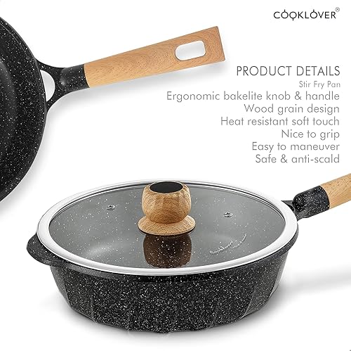 Miniatura 5 de COOKLOVER Sartén antiadherente de inducción con tapa - Sartén antiadherente de 11 pulgadas y 7.9 pulgadas - Negro