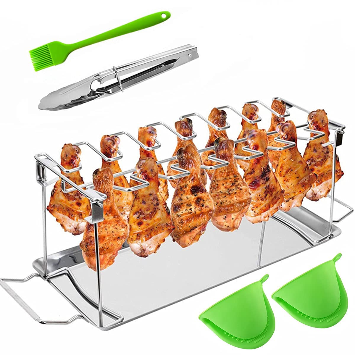 Chicken Leg Wing Grill Rack, 14 Slots BBQ Chicken Drumsticks Stainless