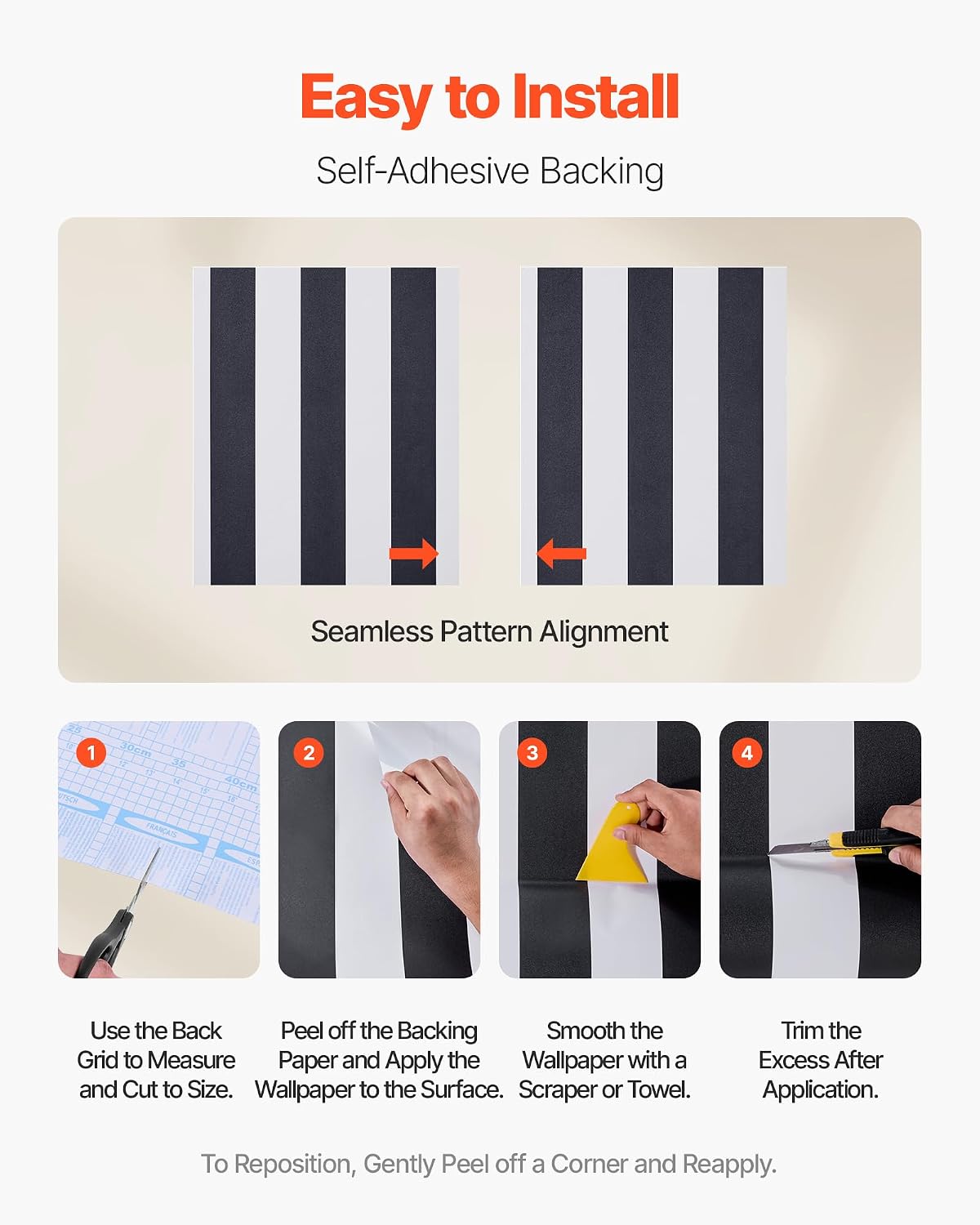 VEVOR Peel and Stick Wallpaper, 17.7 x 590.5 inch Contact Paper Black White Modern Geometric Waterpoof Self Adhesive, Easy to Clean Wall Decorative Vinyl Roll for Bedroom Kitchen Bathroom Office