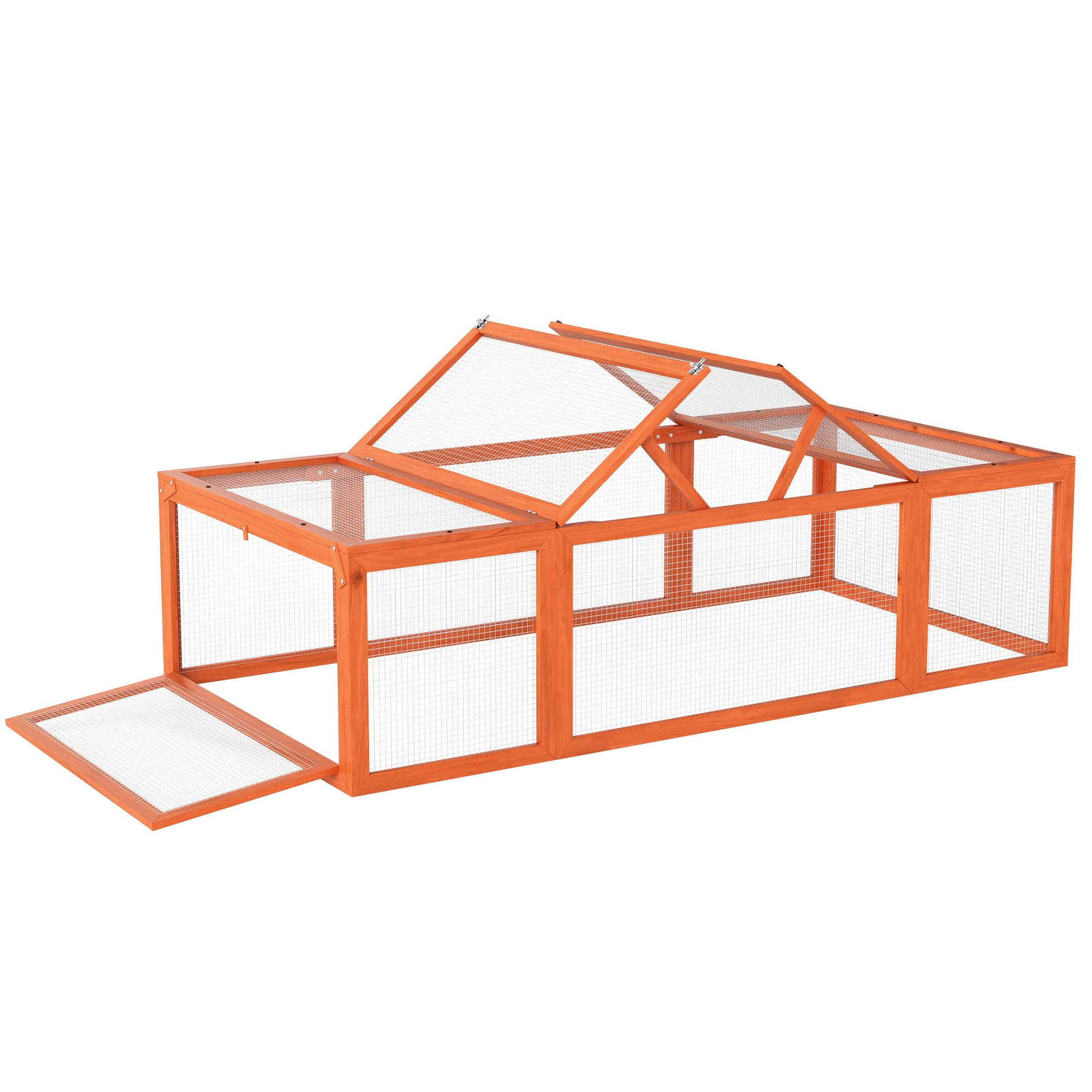 PawHut Conejera Exterior de Madera 180x90x48 cm Jaulas para Conejos Grande Casa para Animales Pequeños con 3 Puertas y Alambre de Metal Natural