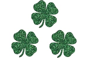 St. Patrick's Day Iron-On Shamrocks, Set of 3 Glitter Clovers (3" Wide)