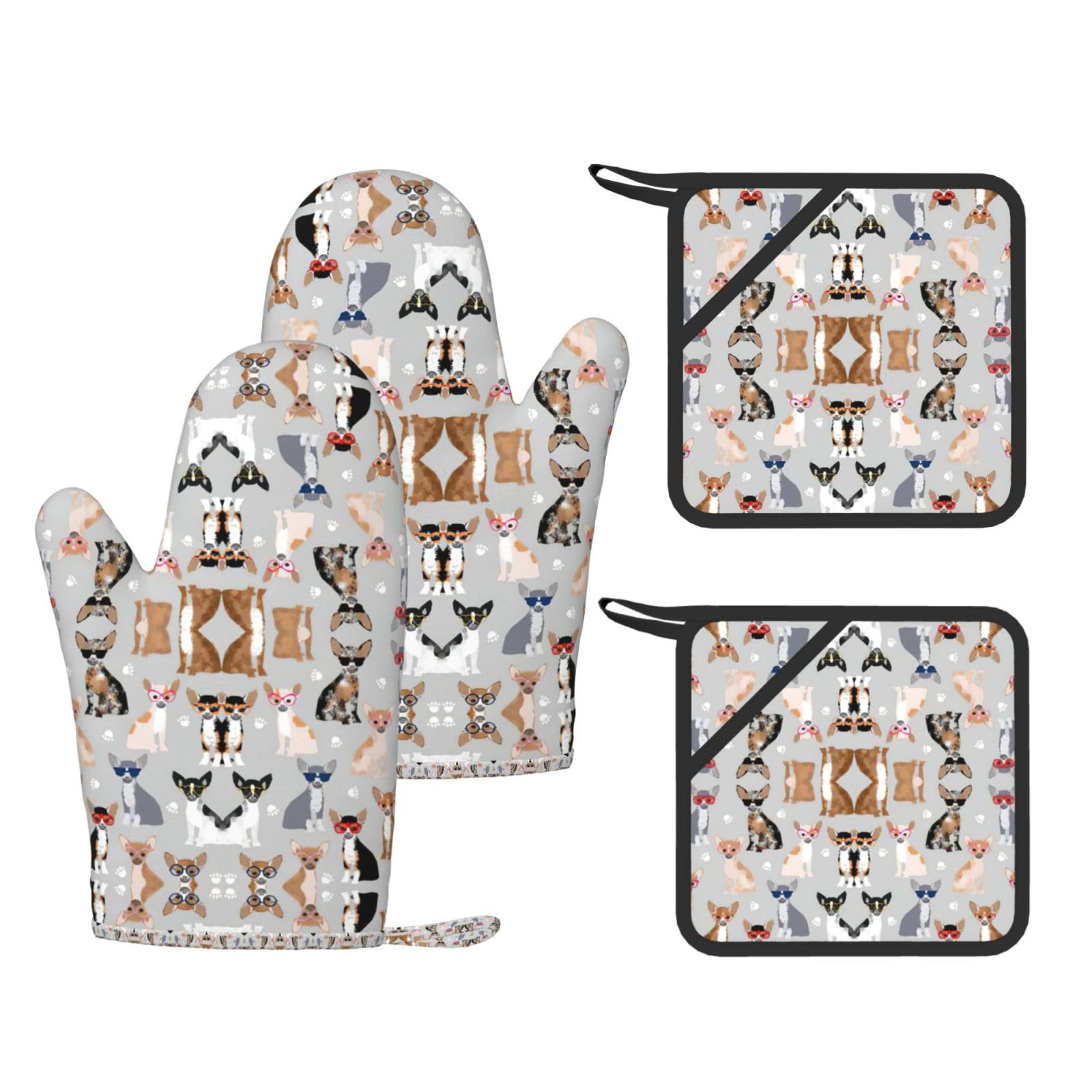 Lot de 4 maniques chien anti-dérapantes gants de cuisine avec poche barbecue