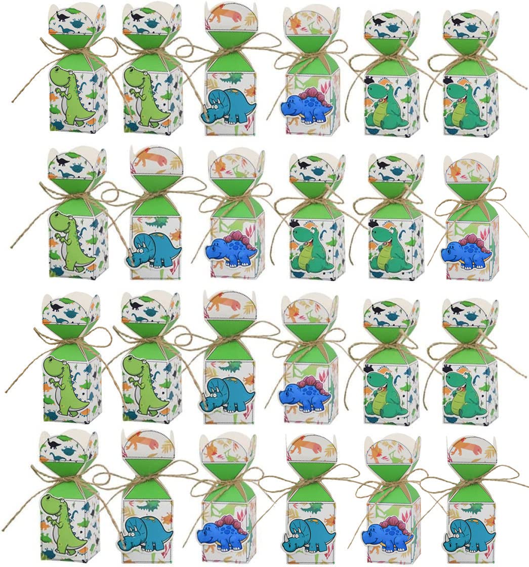 EVCRIERH 24pcs Candy Box,Party Favor Boxes,Treat Gifts Boxes,Paper Gift Box,Snack Sugar Chocolate Goody Treat Box for Party Supplies (Dinosaur)