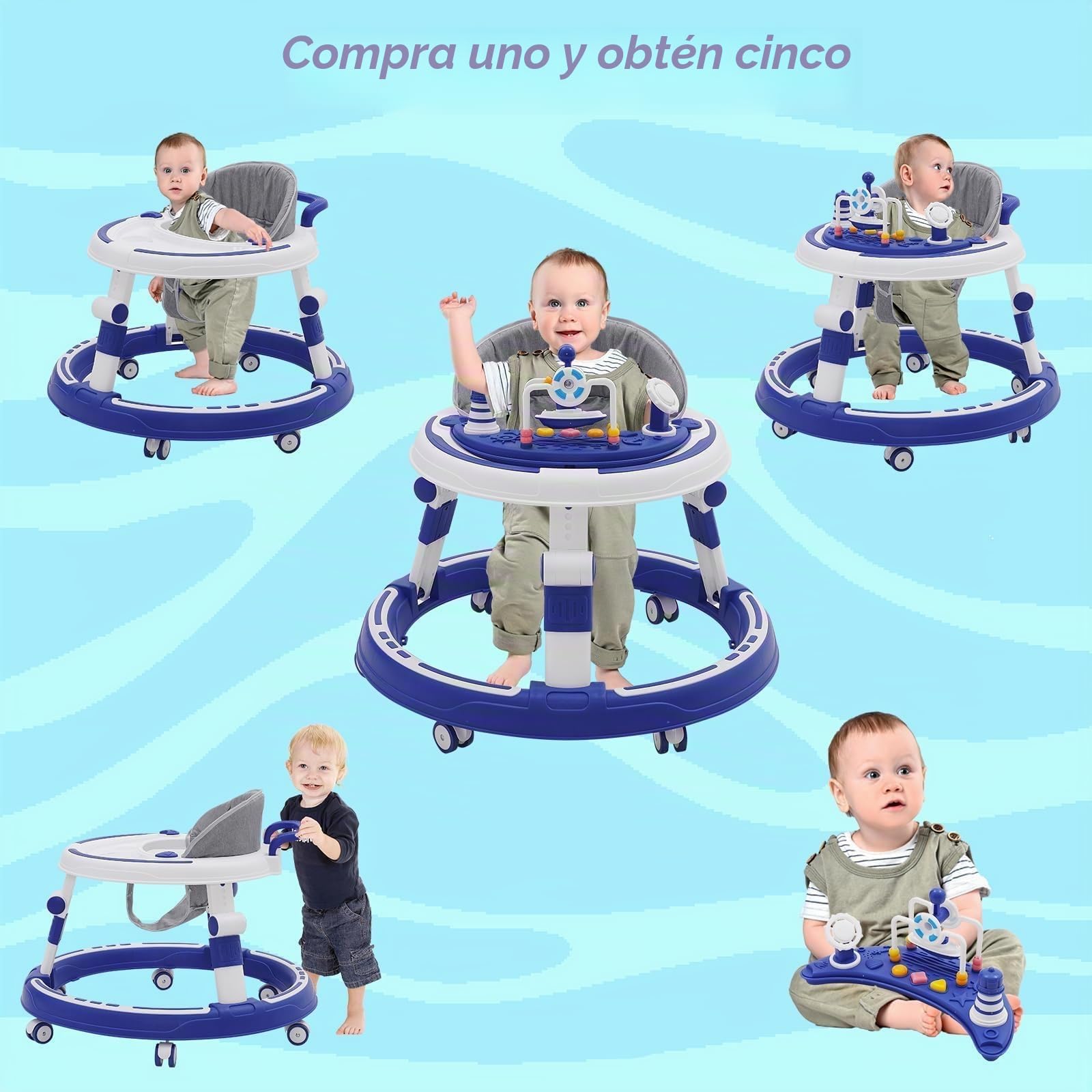 Andador Bebes 5 en 1,Con Bandeja Desmontable y Juguetes Musicales,Andador Plegable para Bebés,Tacata Bebe,Apto para Bebés a Partir de 6 Meses