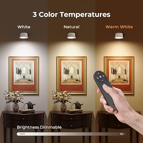 Miniatura 4 de Juego de dos lámparas de pared LED con batería recargable de 3200 mAh, 3 colores de brillo regulable táctil y control remoto, lámpara de lectura