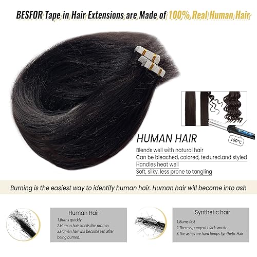 Miniatura 2 de Yaki - Extensiones de cabello humano con cinta adhesiva para mujeres negras, 3.53 onzas, 40 unidades, color negro natural, extensiones de cabello