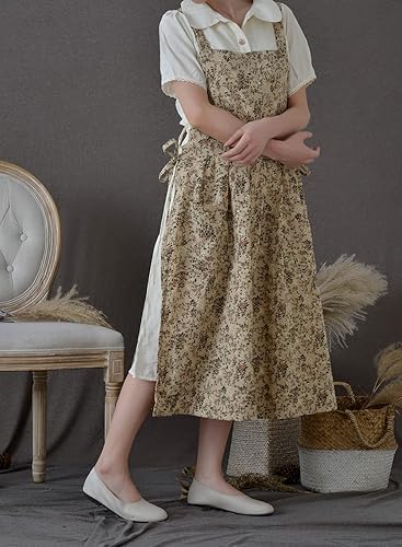 Miniatura 3 de Delantal japonés de algodón con espalda cruzada para mujer con bolsillos