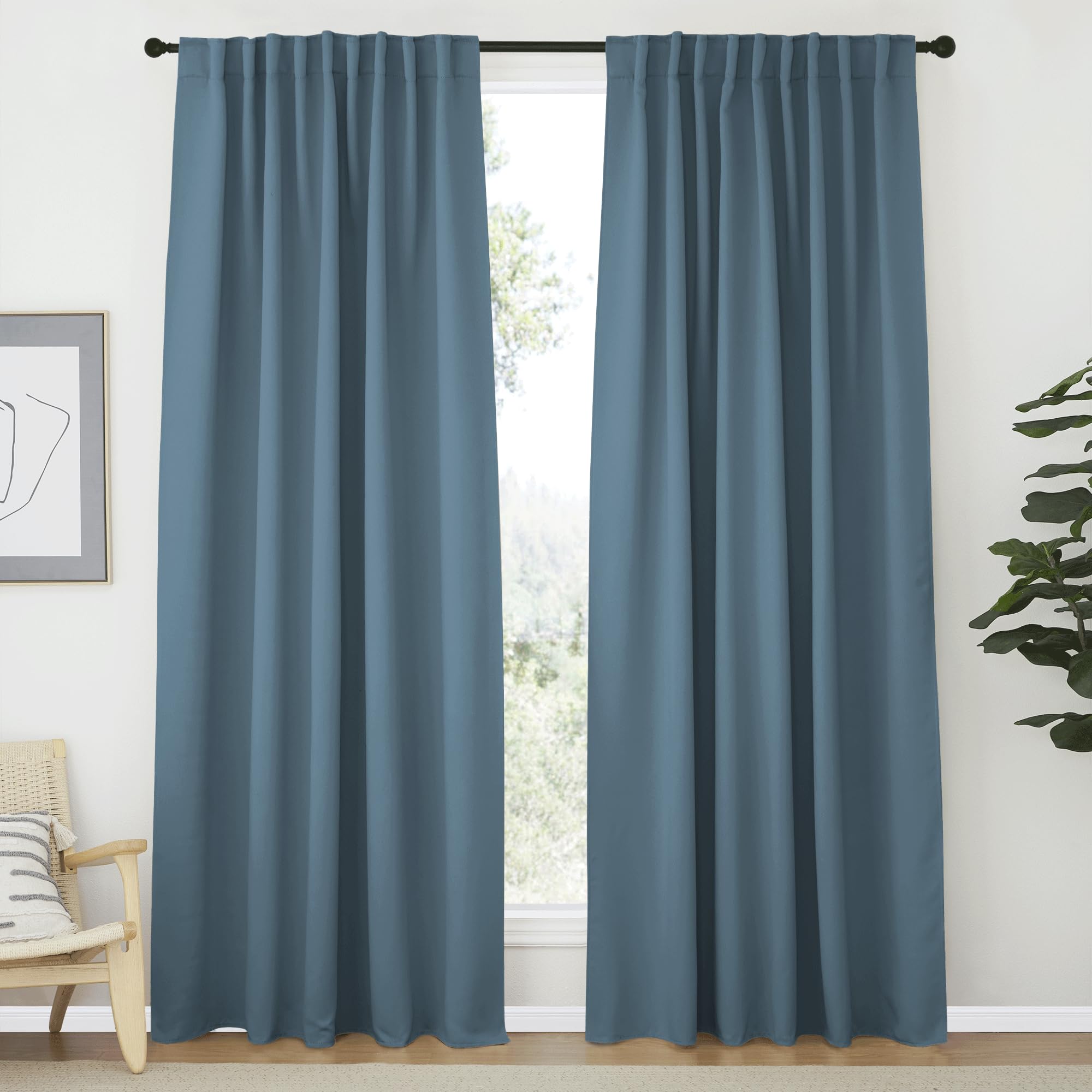 NICETOWN Blackout Curtain Panel for Living Room - (Smoky Blue Color) 62 inches Wide by 84 inches Long, 2 Panels Set, Insulated Room Darkening Window Drapes
