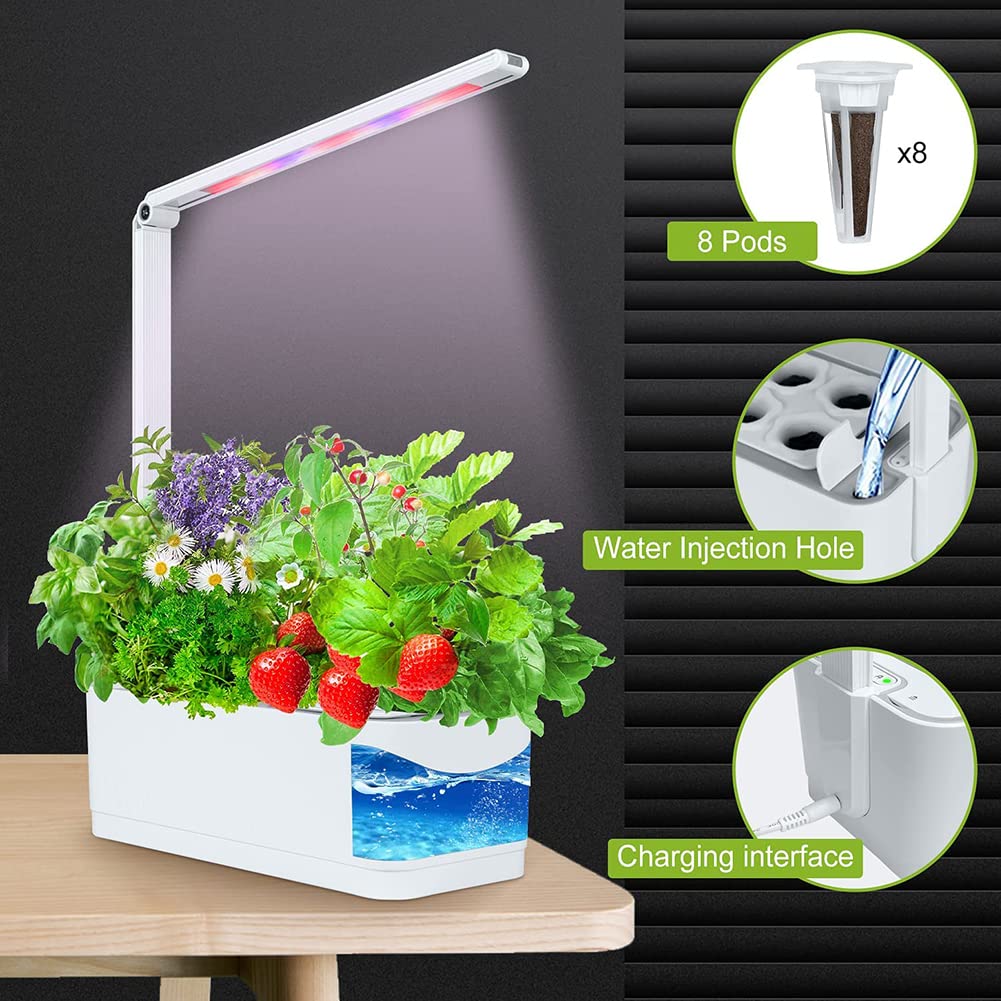 Sistema de Cultivo hidropónico Kit de jardín de Hierbas para Interiores de 18 cápsulas, luz de Cultivo LED de 8 W Kits de germinación con Temporizador automático Jardinera Inteligente