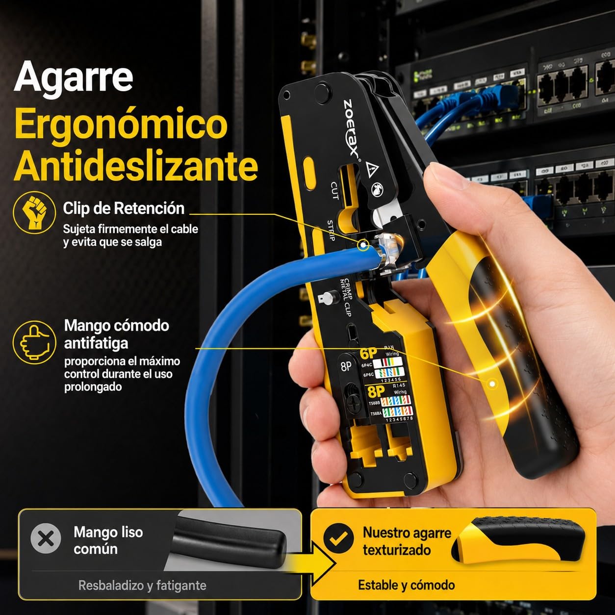 Kit de herramientas de paso RJ45 para Cat7, Cat6 y Cat5. Incluye comprobador de cables, pelacables, cortadores, 50 conectores Cat6 y botas de descarga, herramientas de red Ethernet para manualidades