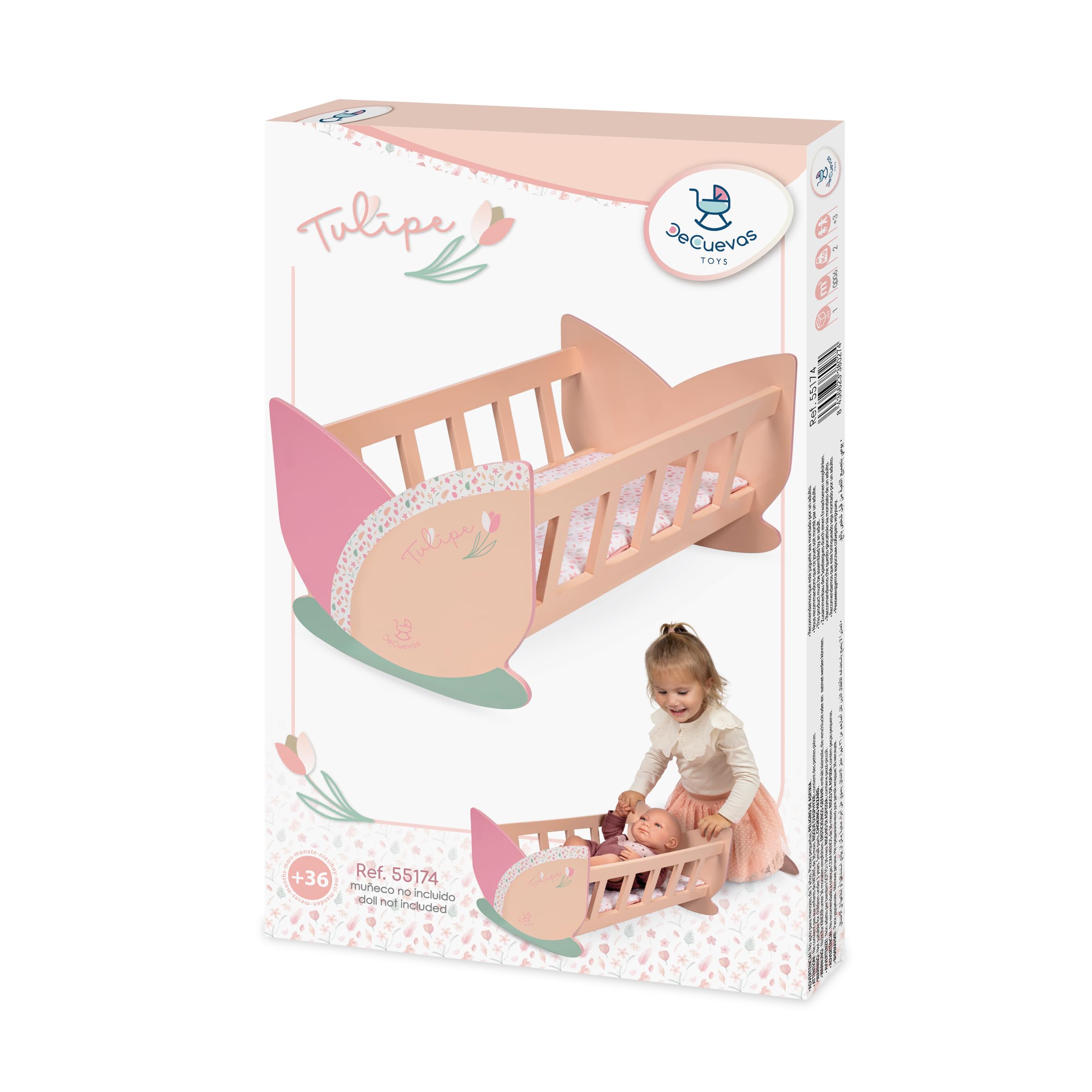 DE CUEVAS TOYS Holz-Wiege für Puppen Tulipe mit Matratze von DeCuevas 55174