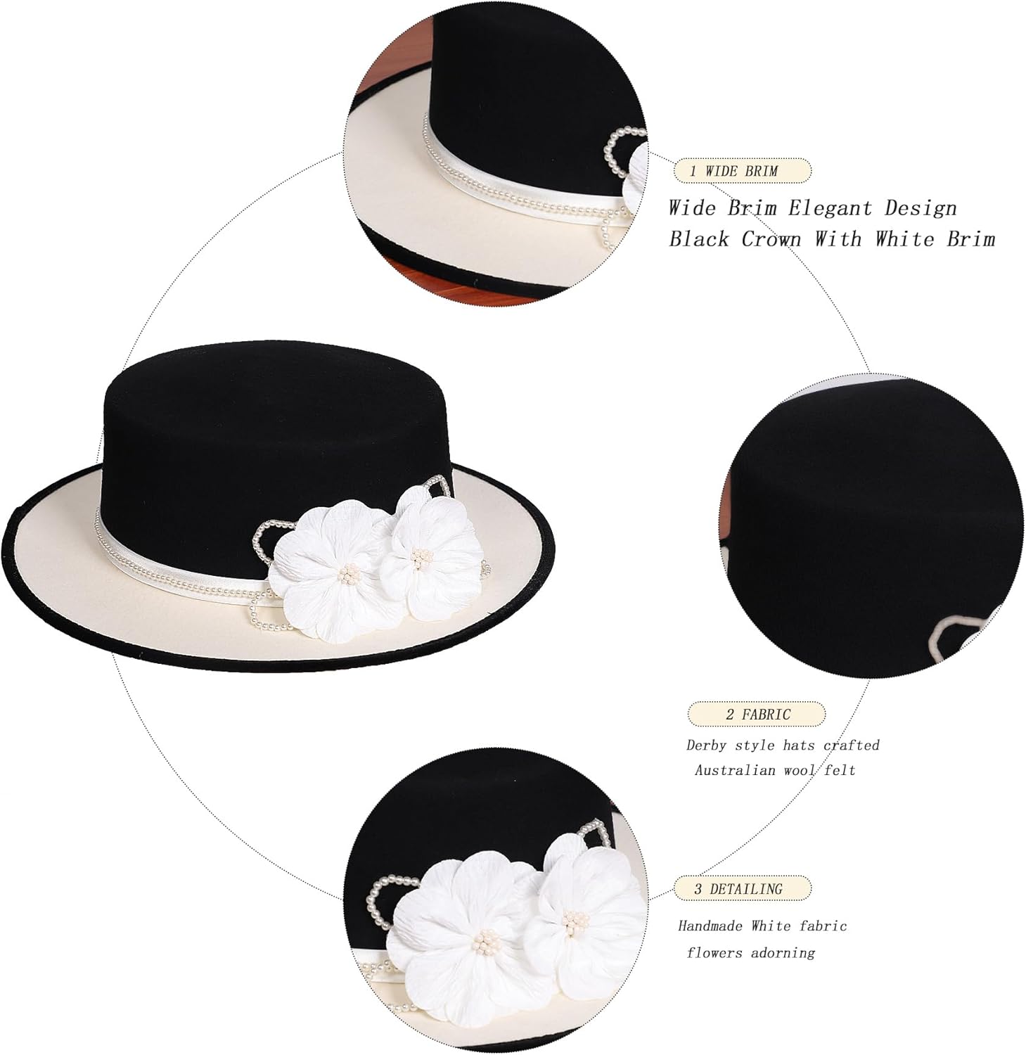 Elegant Women's Wide Brim Wool Felt Fedora Hat Classic Church Style