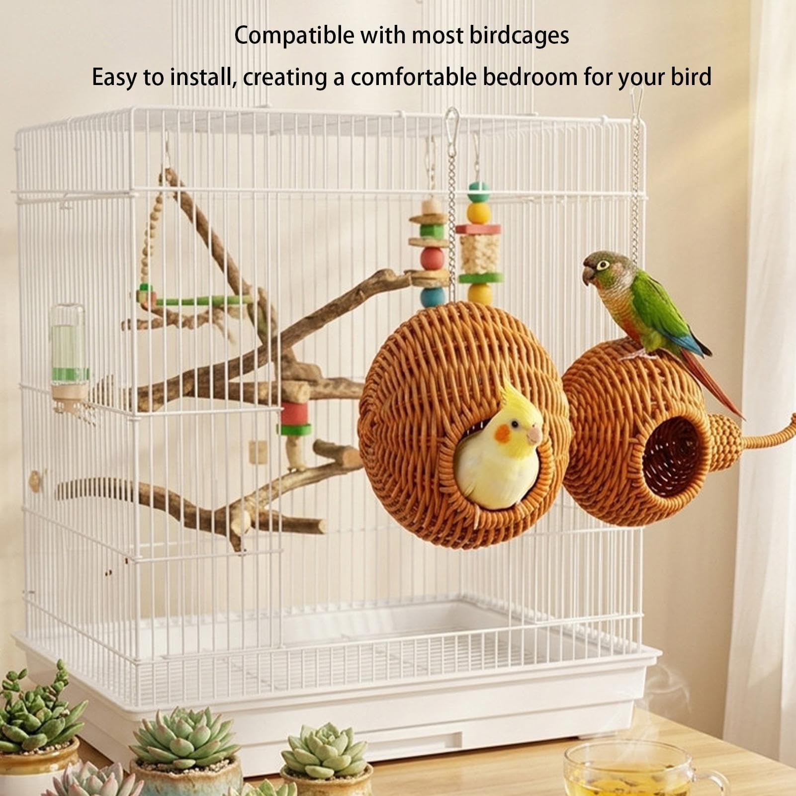 Nido de pájaros | Cabaña para loros en forma de calabaza con ganchos y alfombrillas para conures, cacatúas, canarios, tortolitos y periquitos | Enrichment Play Hideaway